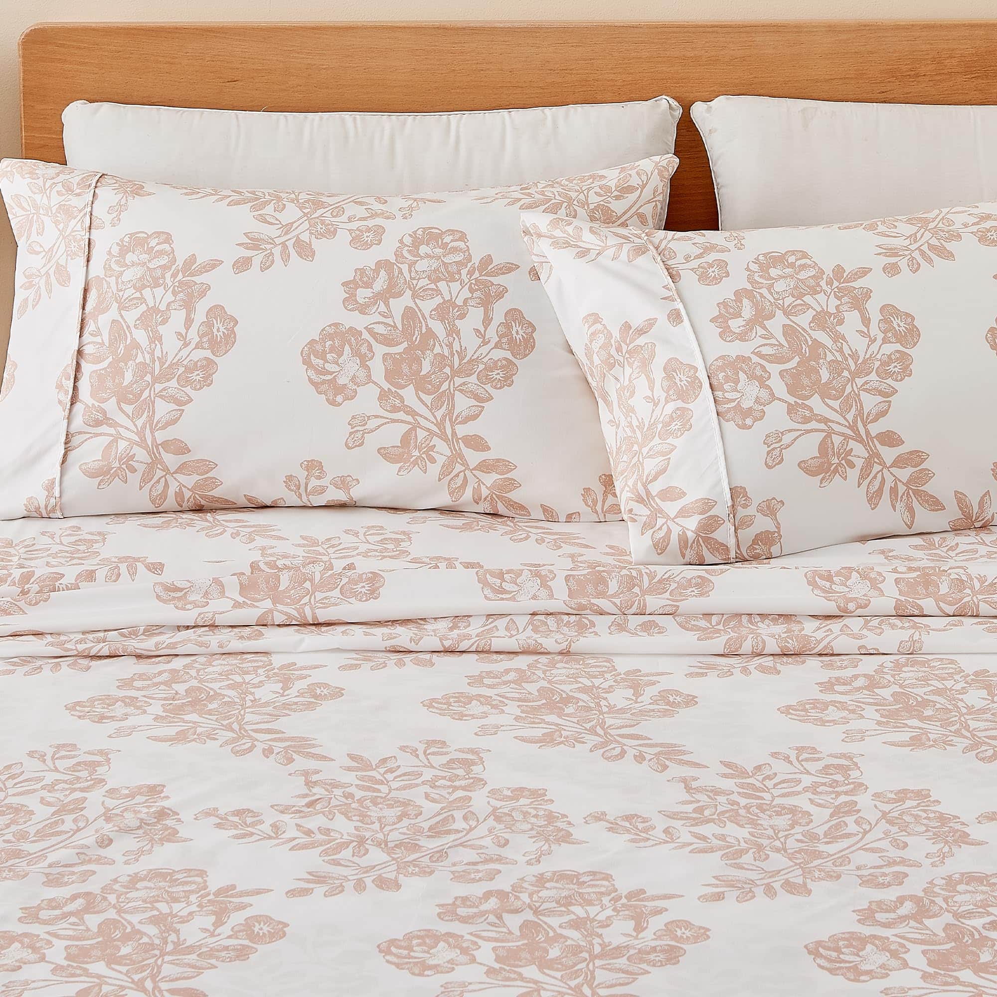 Juego de Sábanas de Microfibra Estampadas de 4 -Rosa