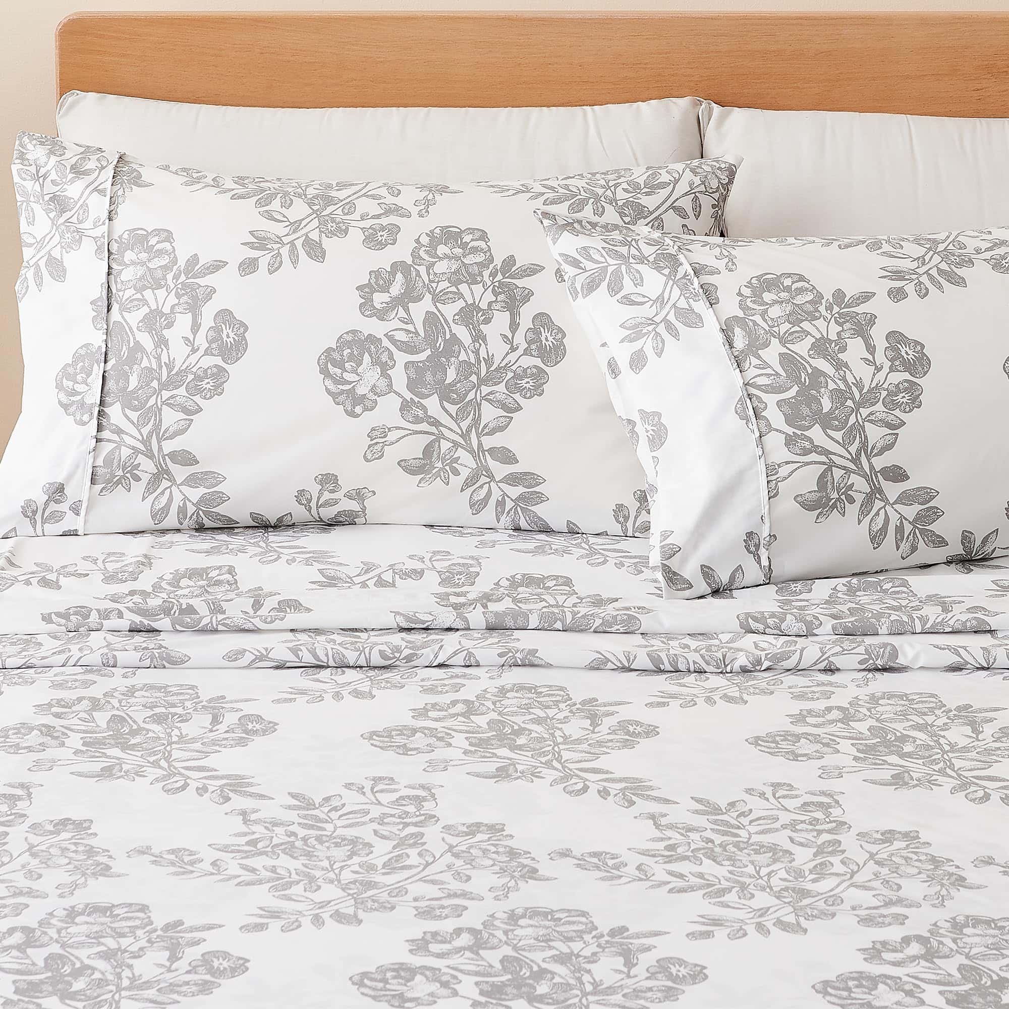 Juego de sábanas de microfibra estampadas de 4 -Gris