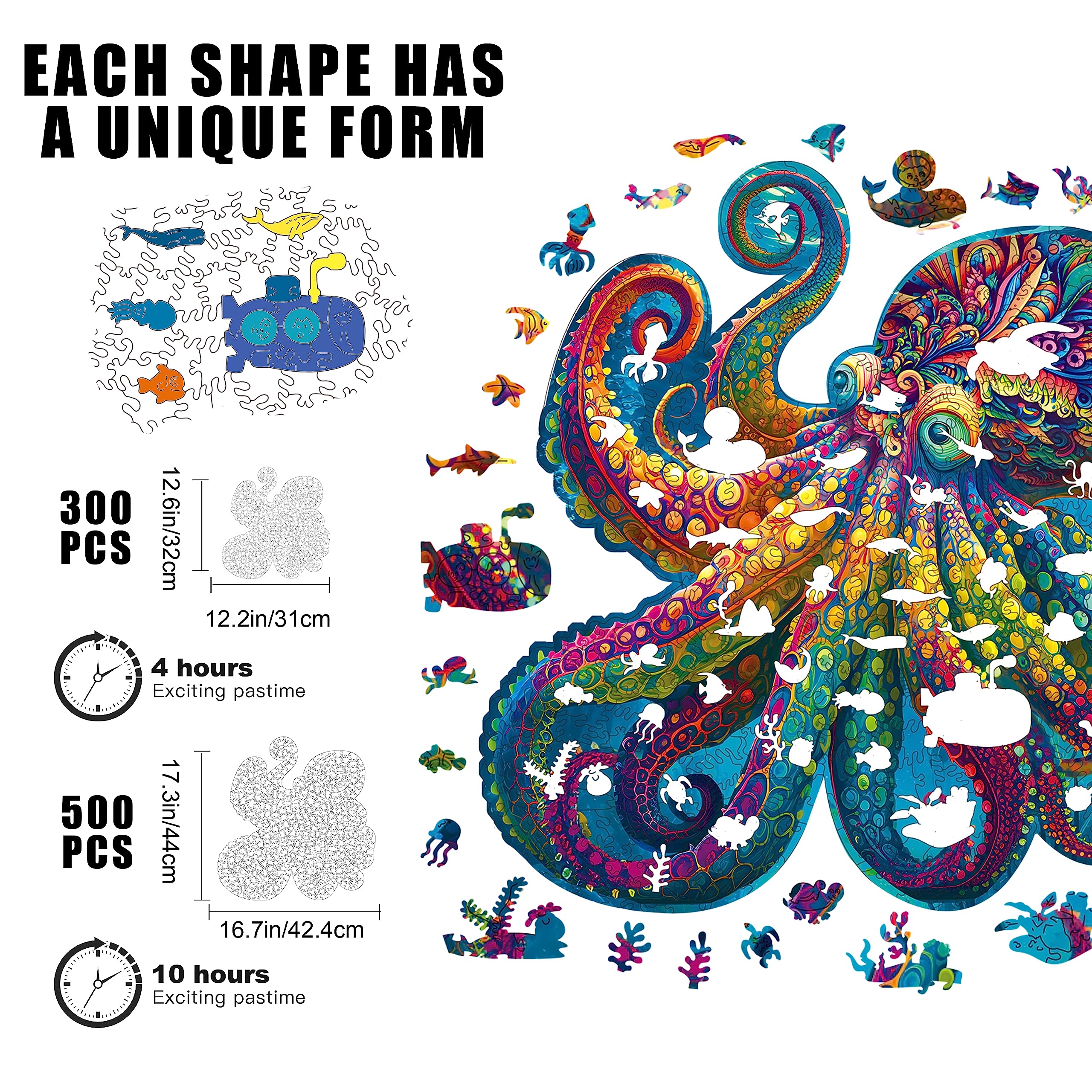 Rompecabezas de madera único Mys Aurora - Pulpo de Ágata, - Imagen 5