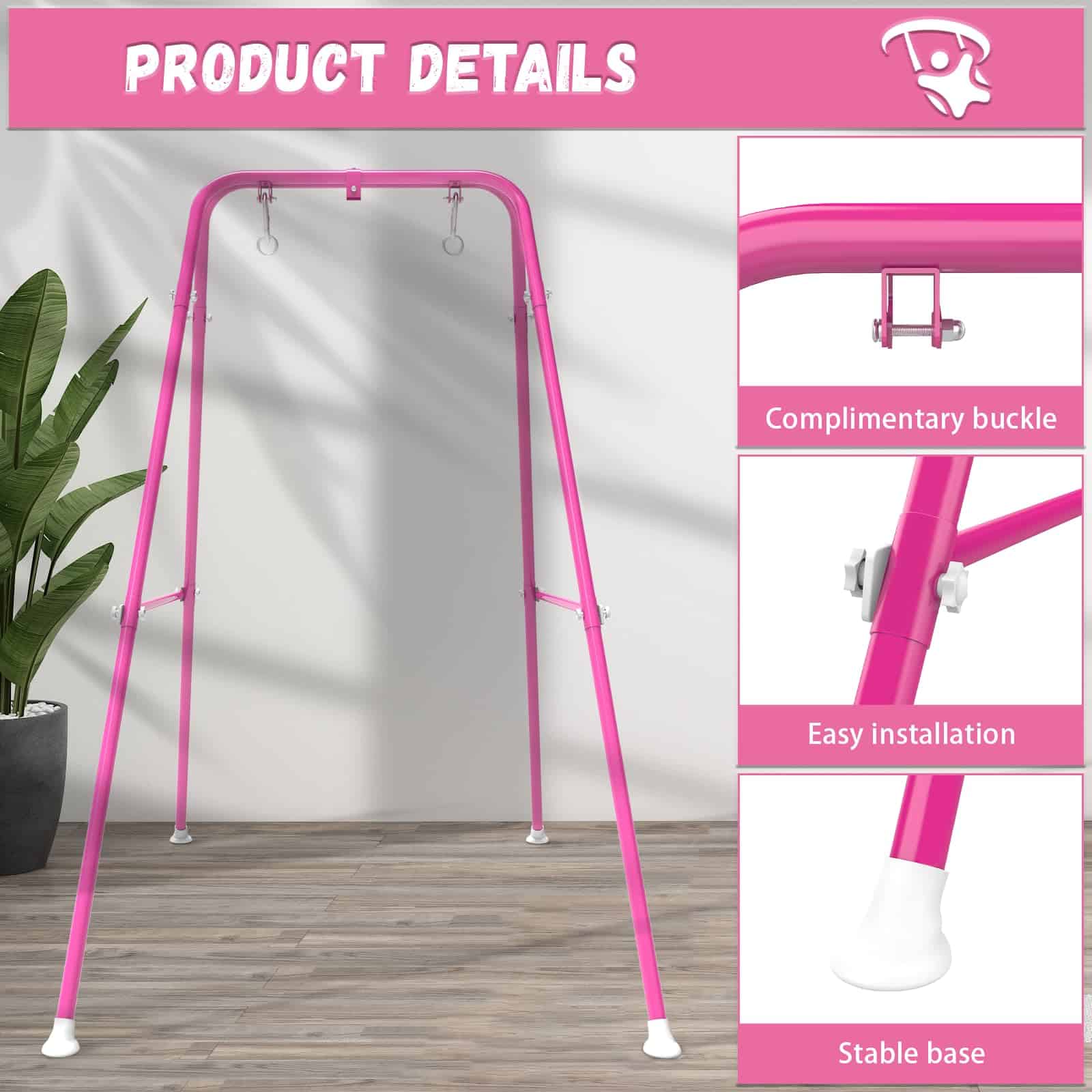 Soporte de columpio para niños, Marco de -Rosa - Imagen 7