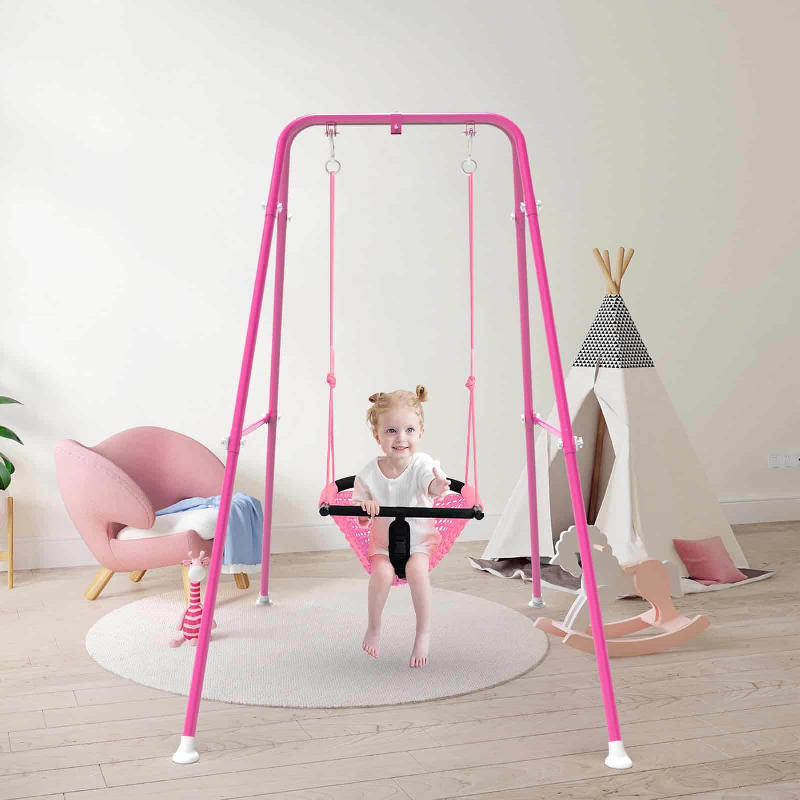 Soporte de columpio para niños, Marco de -Rosa - Imagen 3