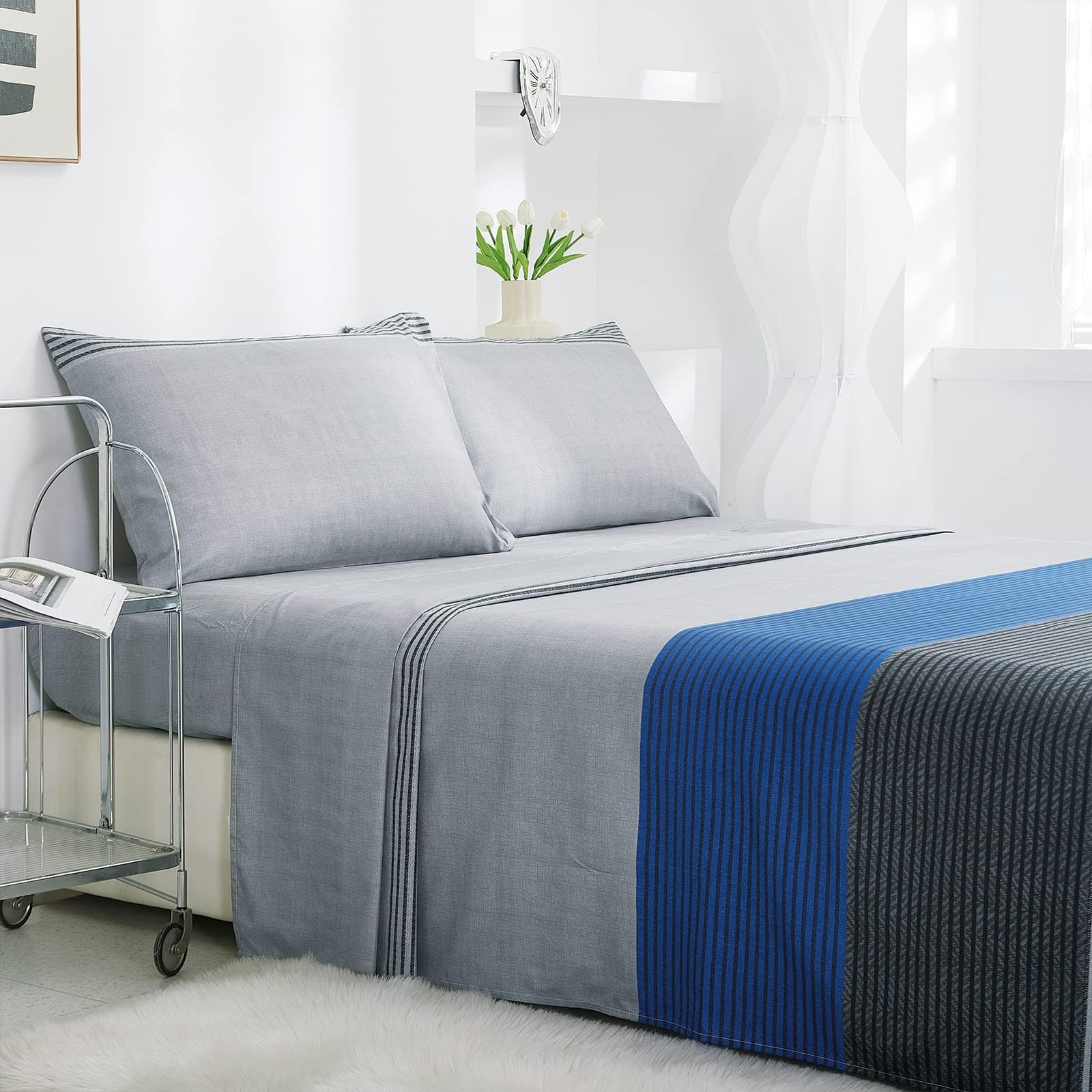 Juego de sábanas a rayas 8HMOON de -Azul