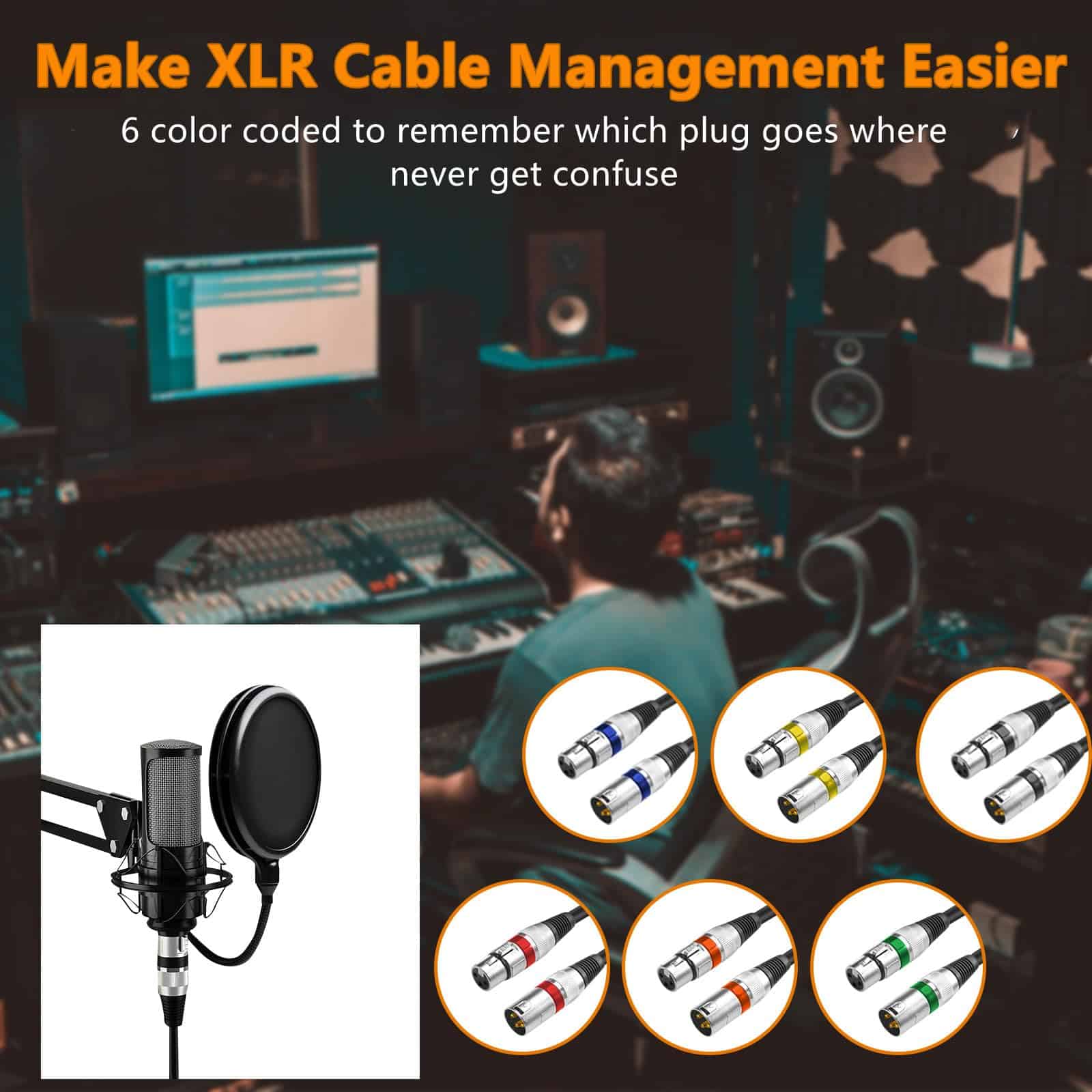 AeeKoo 10ft XLR Cables 6 Pack, Cable de Micrófono de 3 - Imagen 4