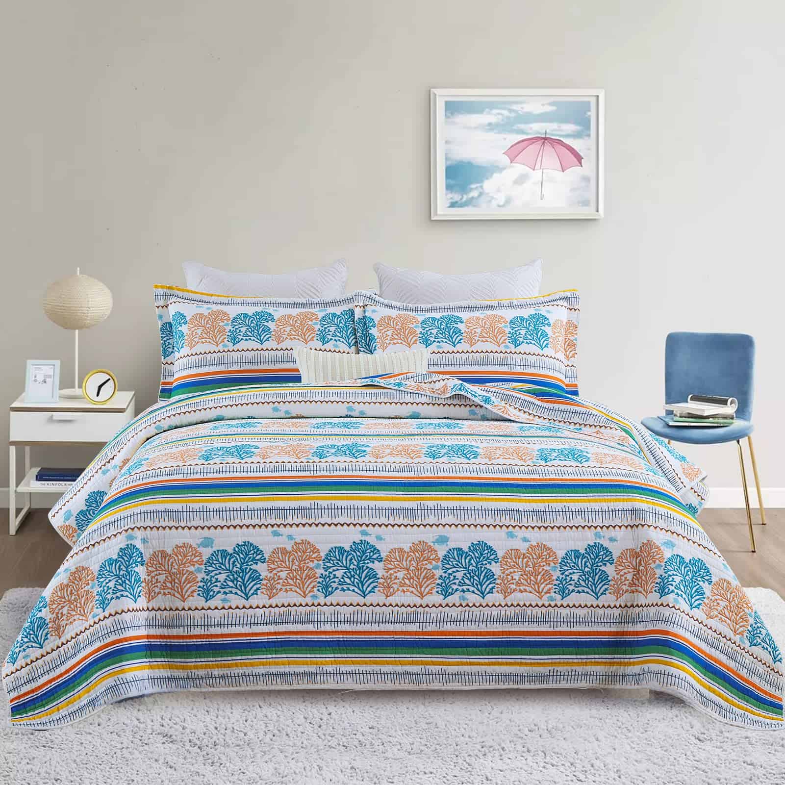 Juego de Colcha Queen Finlonte, Colcha de Algodón Queen