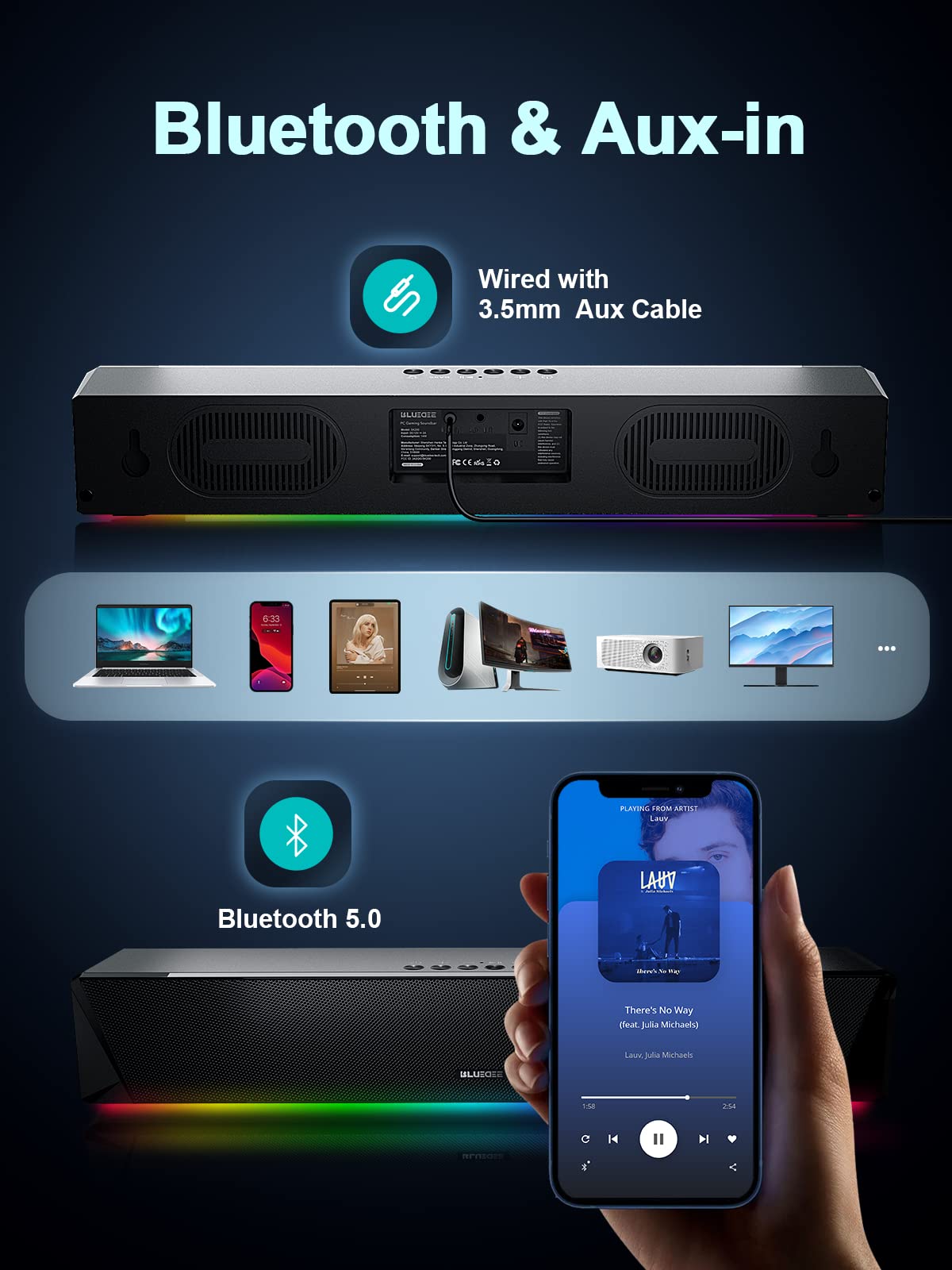 Altavoces para Computadora, Barra de Sonido Bluetooth de - Imagen 6