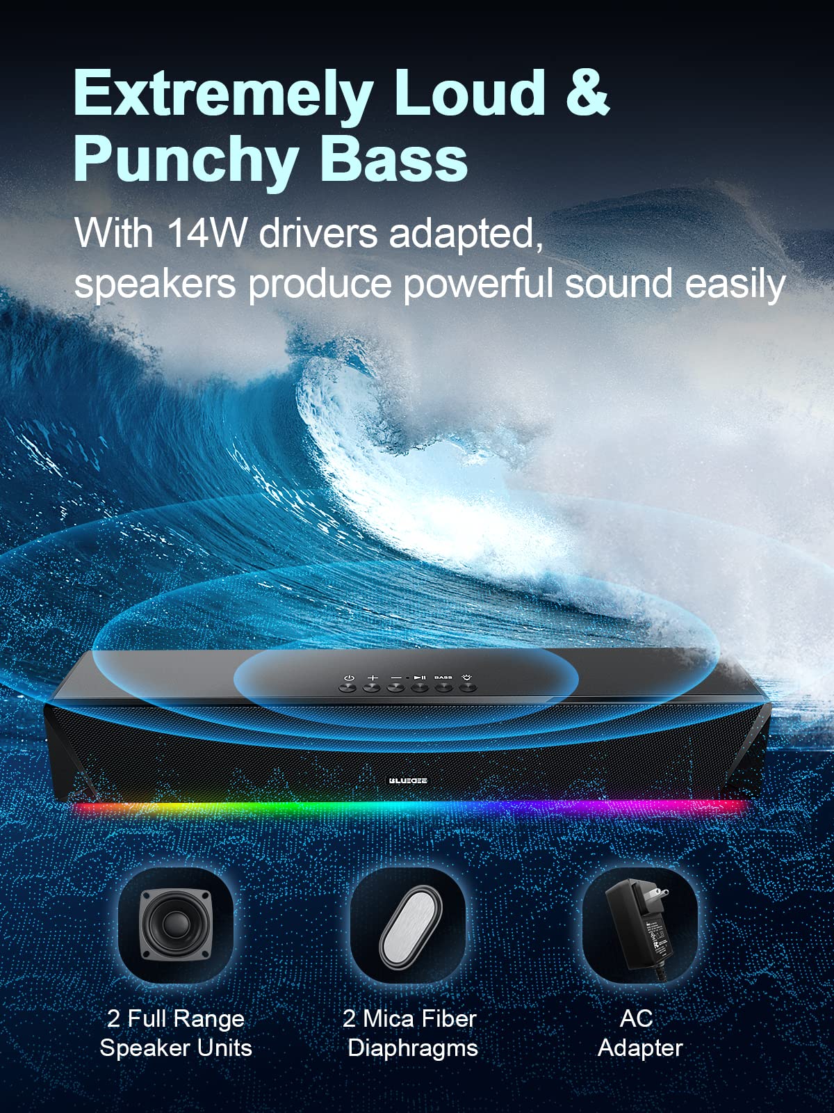 Altavoces para Computadora, Barra de Sonido Bluetooth de - Imagen 5