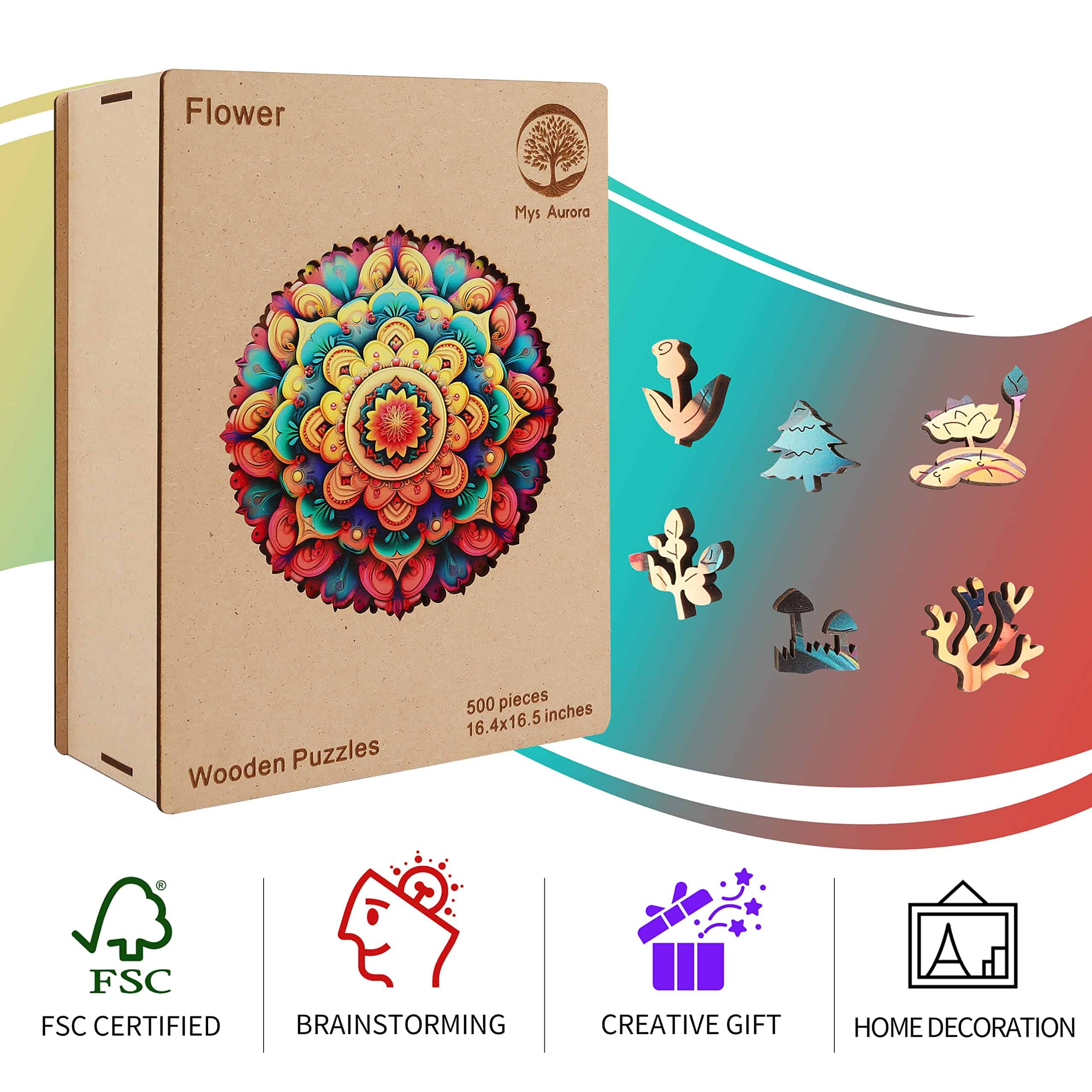 Rompecabezas de madera Mys Aurora - Mandala de Flores, 500 - Imagen 6