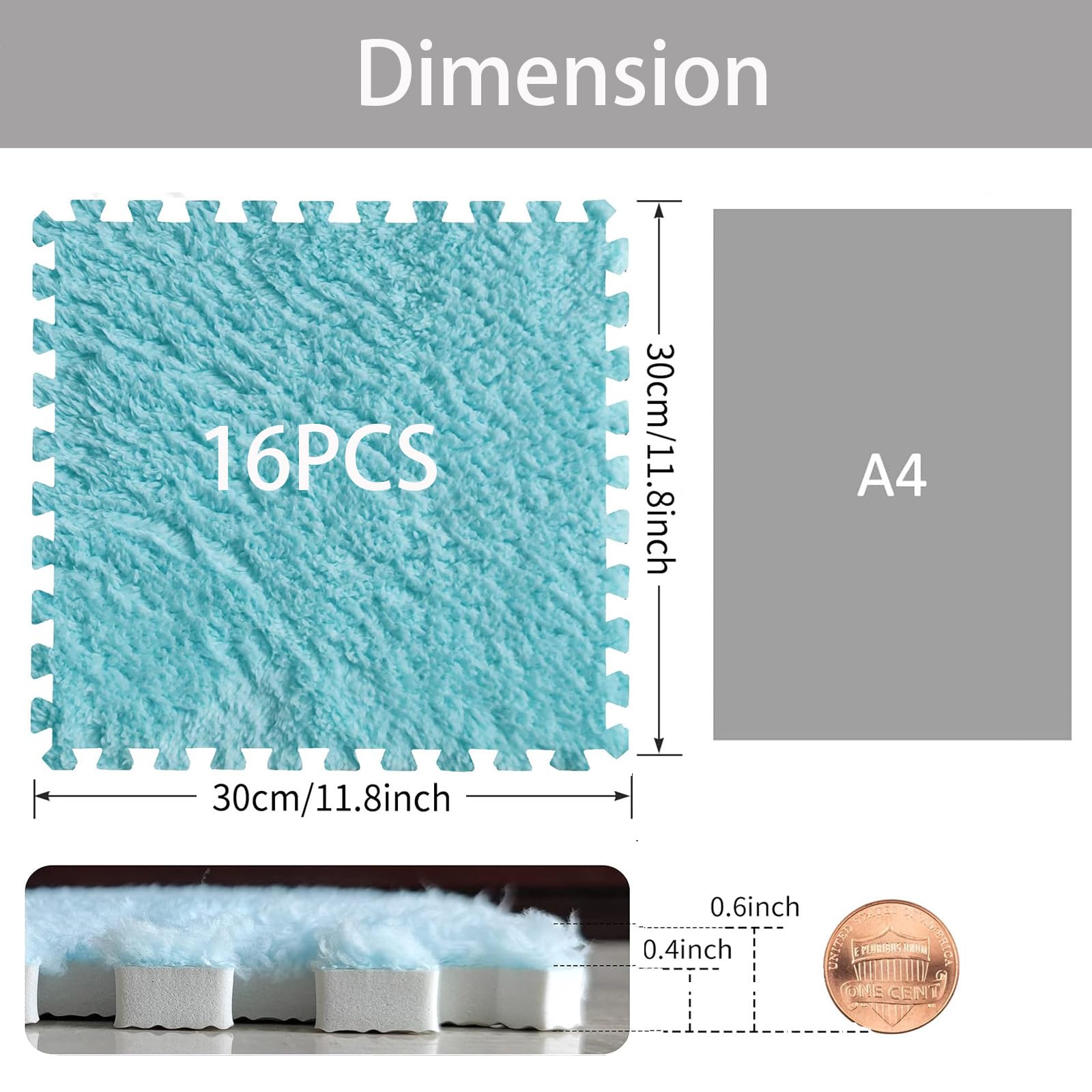 Jaderlu 16pcs 0.6" Thickened Interlocking Tile Mats, - Imagen 3