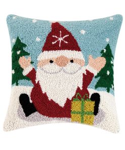 Almohada de lana cuadrada de 14 pulgadas con Santa Gnome y