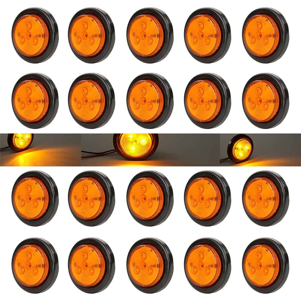 20 piezas de Luces LED Redondas de ámbar de 2" para