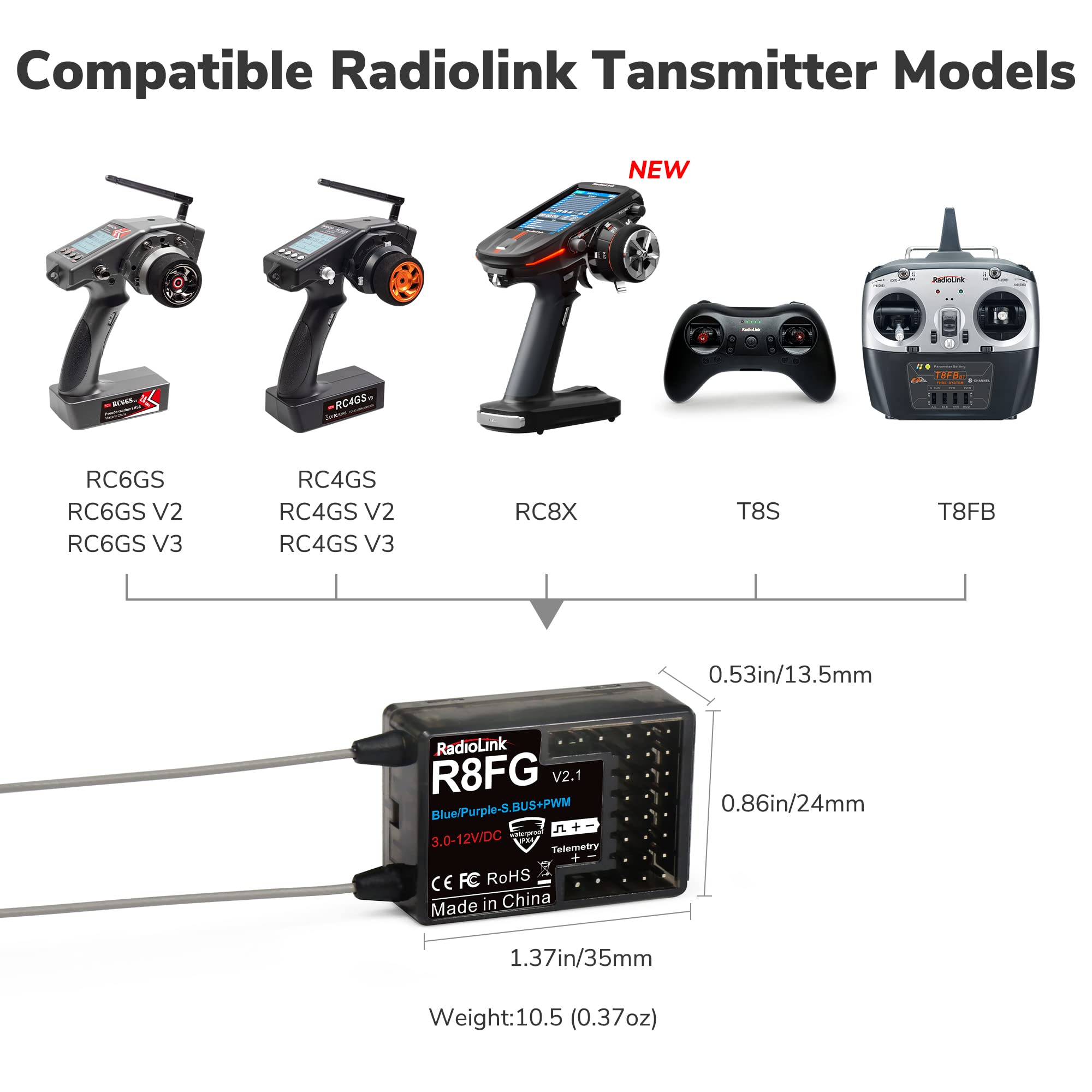 Receptor de giro Radiolink R8FG V2.1 de 8 canales, 2 - Imagen 5