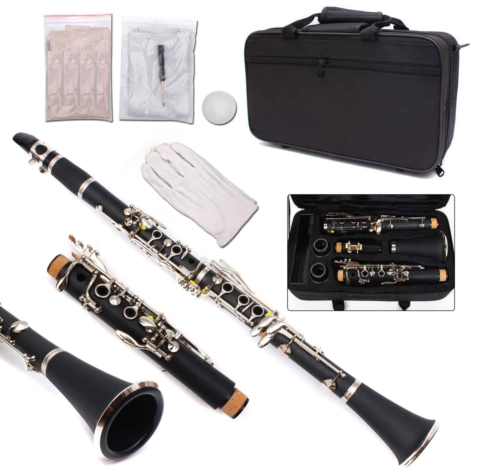 Clarinete Profesional Clave Bb de Níquel Plateado 17 Teclas