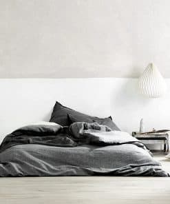 Juego de Funda de Edredón de Algodón Lavado -Gris Oscuro