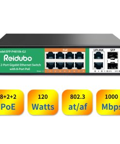 Reidubo 8 Puertos Gigabit PoE Switch con 2 Puertos Uplink &