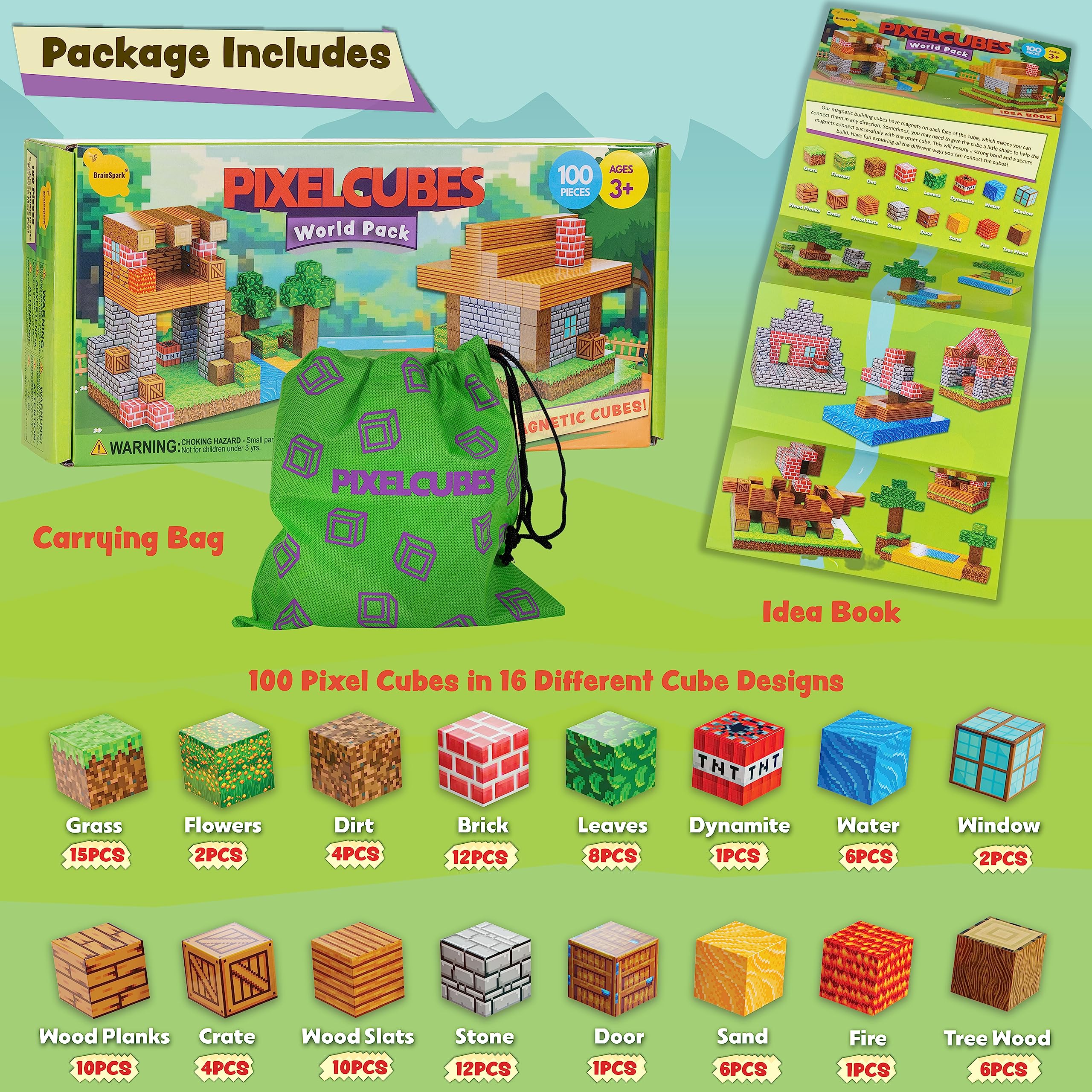 BrainSpark 100PCS Magnetic Pixel Cubes World Pack Edition - Imagen 6