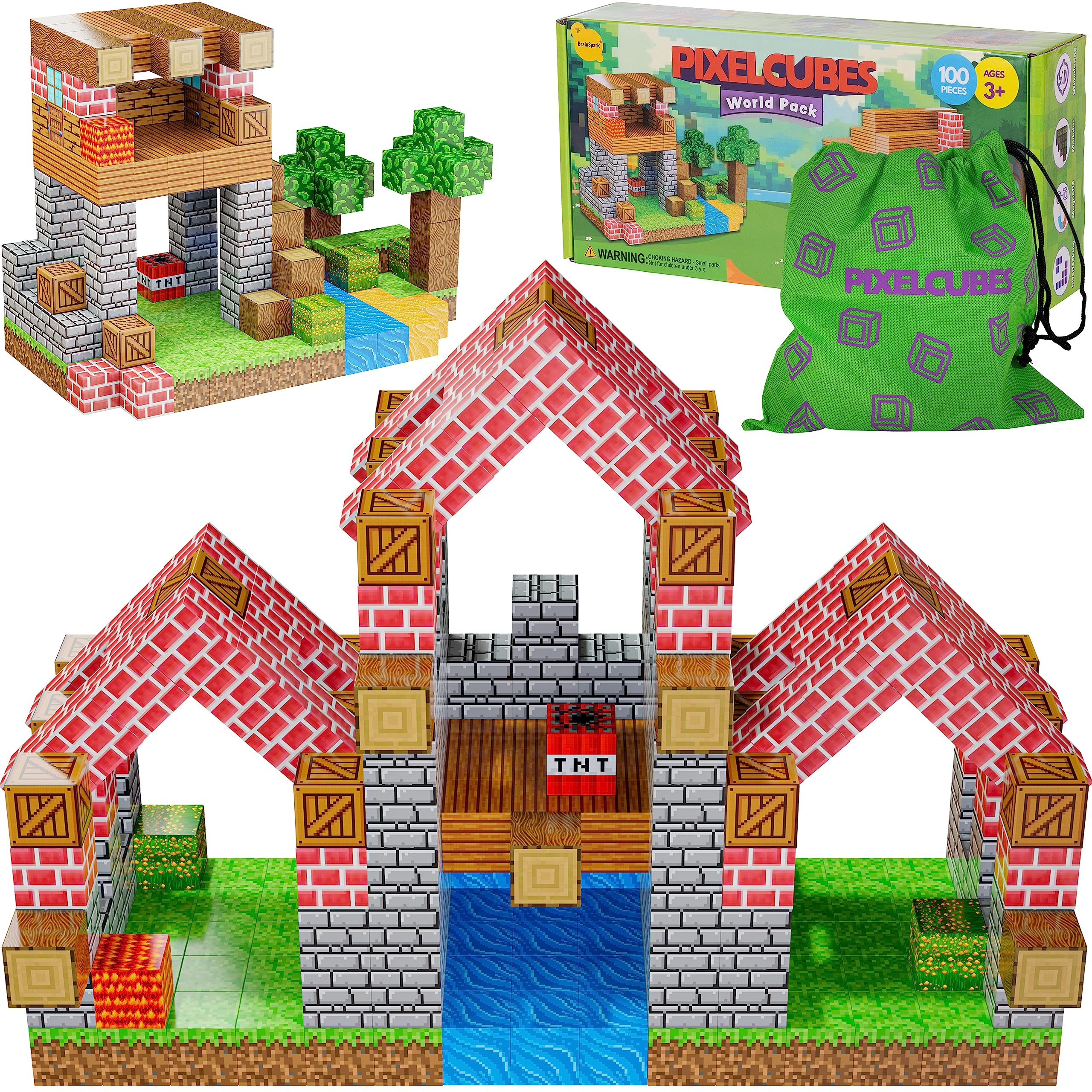 BrainSpark 100PCS Magnetic Pixel Cubes World Pack Edition