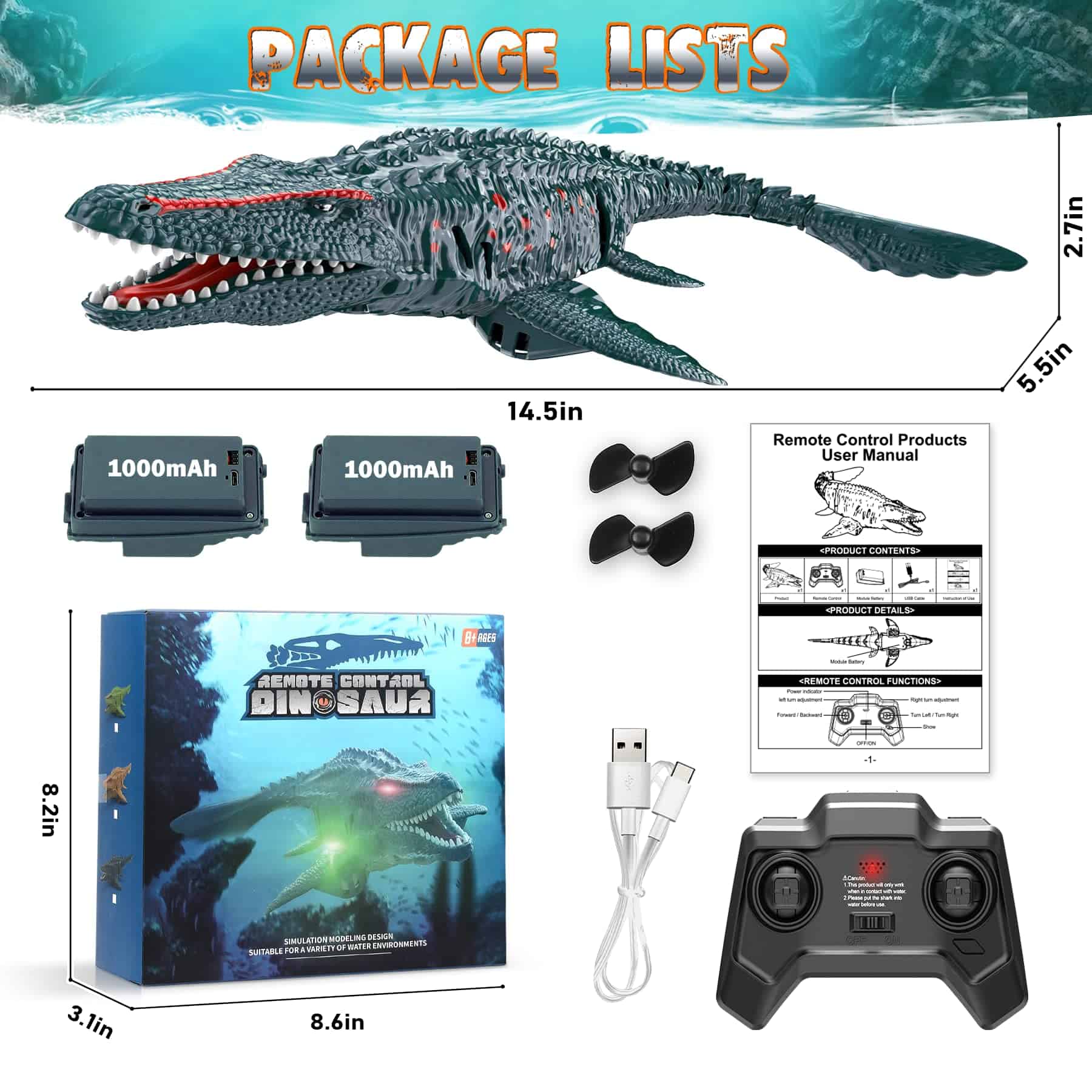 Juguete de Control Remoto Mosasaurio Dinosaurio 2.4GHz para - Imagen 8