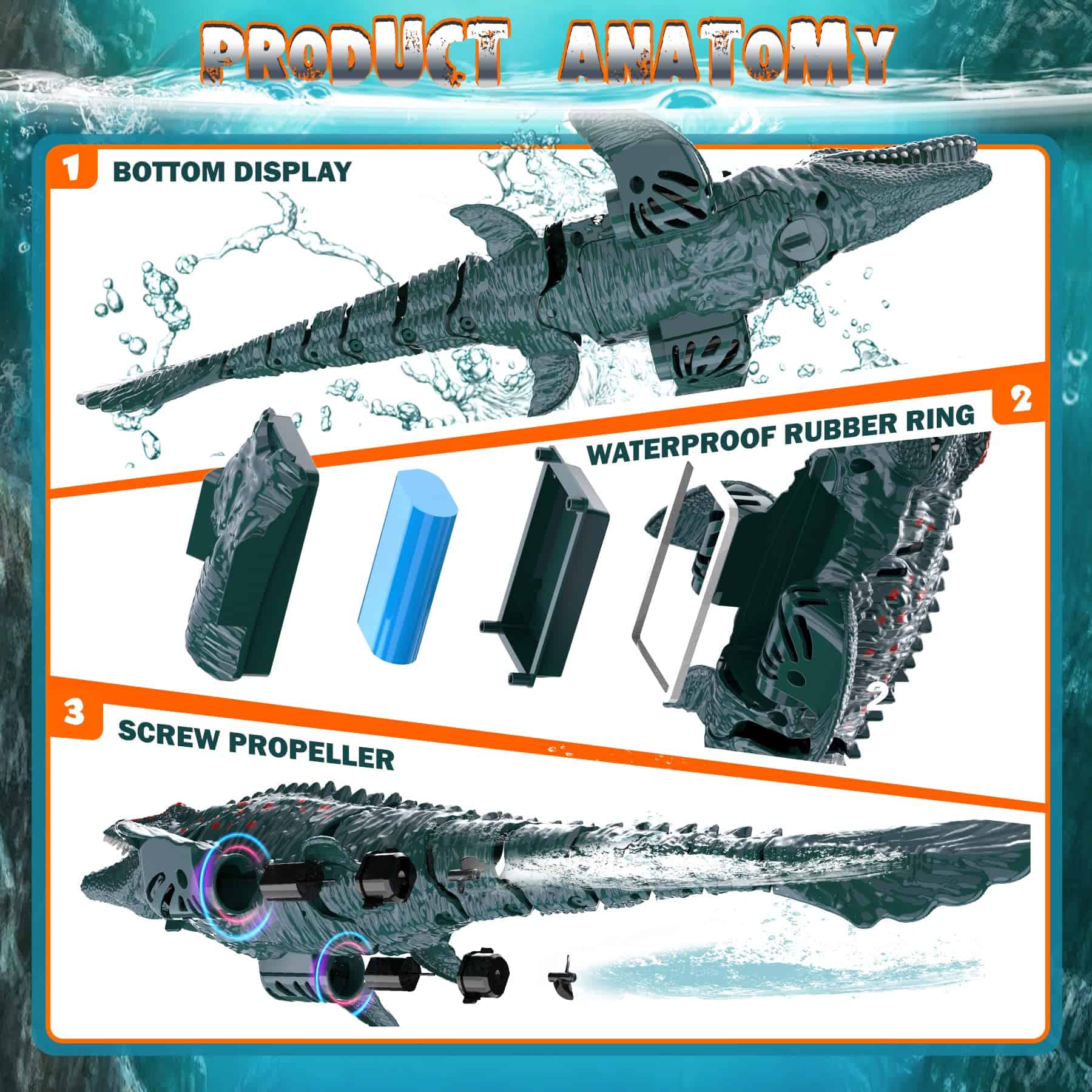 Juguete de Control Remoto Mosasaurio Dinosaurio 2.4GHz para - Imagen 3