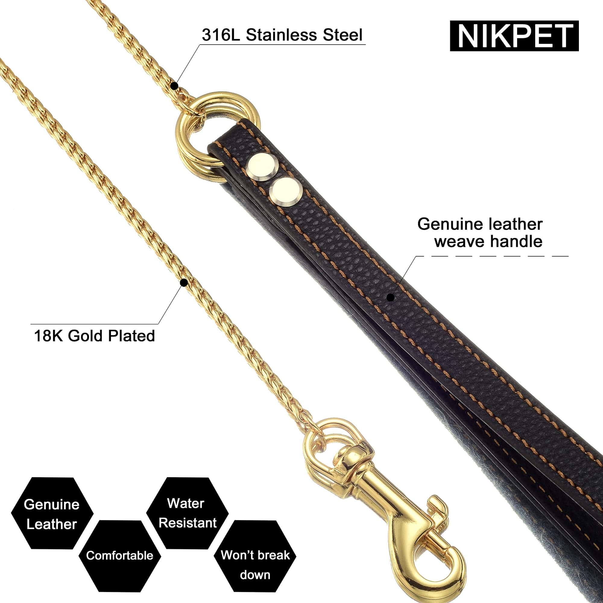 Correa de cadena de oro para perros Correa masticable para - Imagen 3