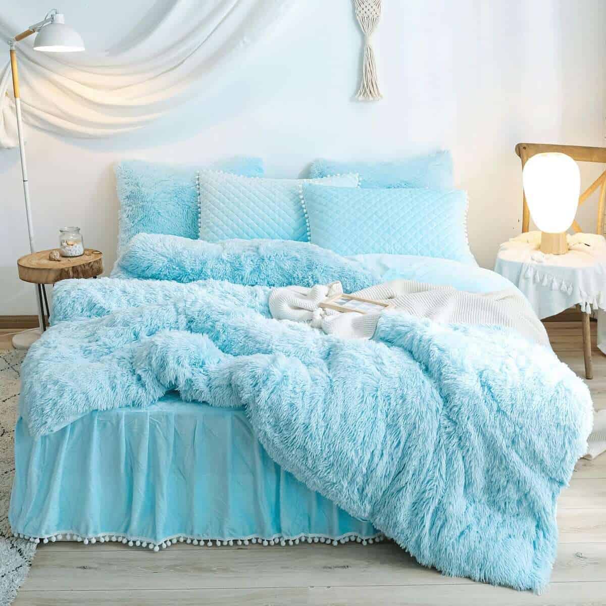 Juego de Cubierta de Edredón HAIHUA Azul Esponjoso para