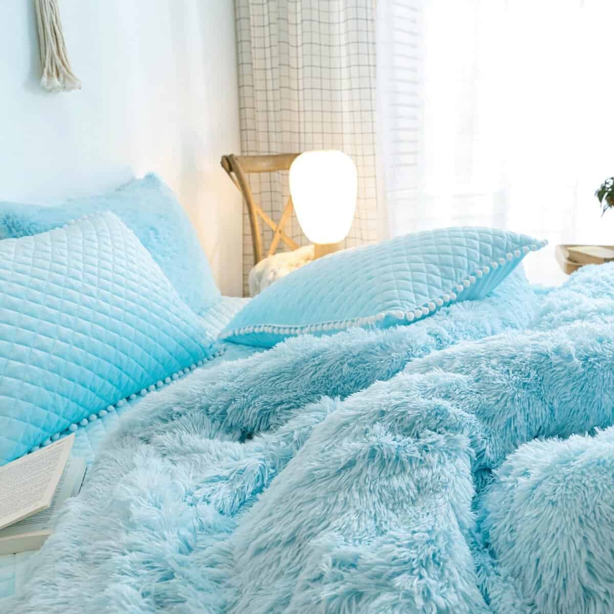 Juego de Cubierta de Edredón HAIHUA Azul Esponjoso para - Imagen 9