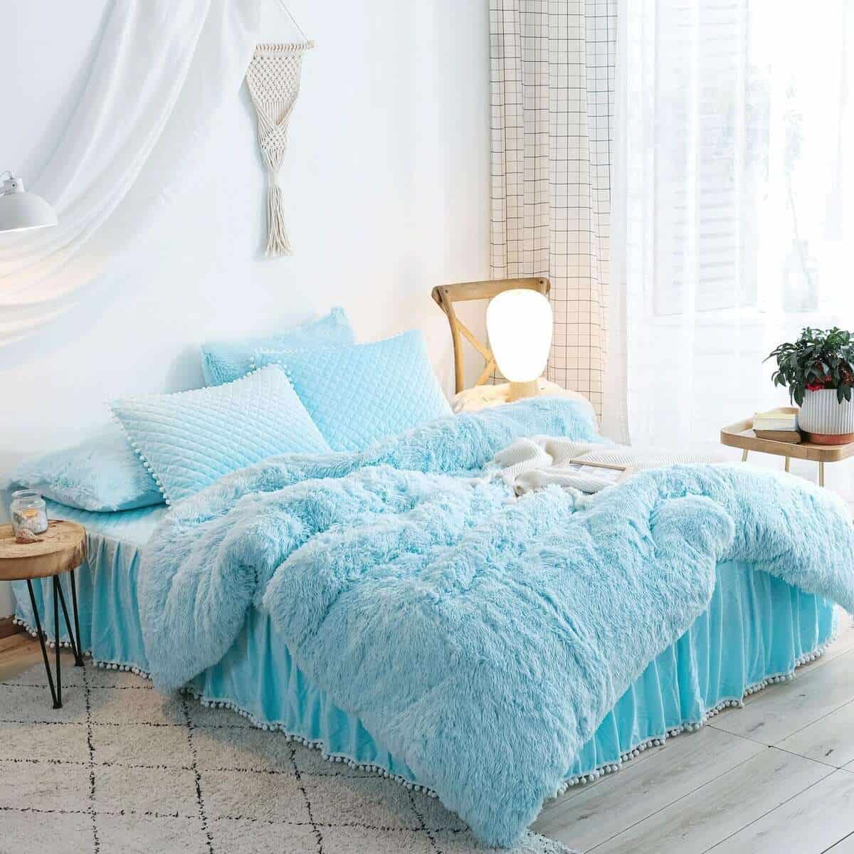 Juego de Cubierta de Edredón HAIHUA Azul Esponjoso para - Imagen 3