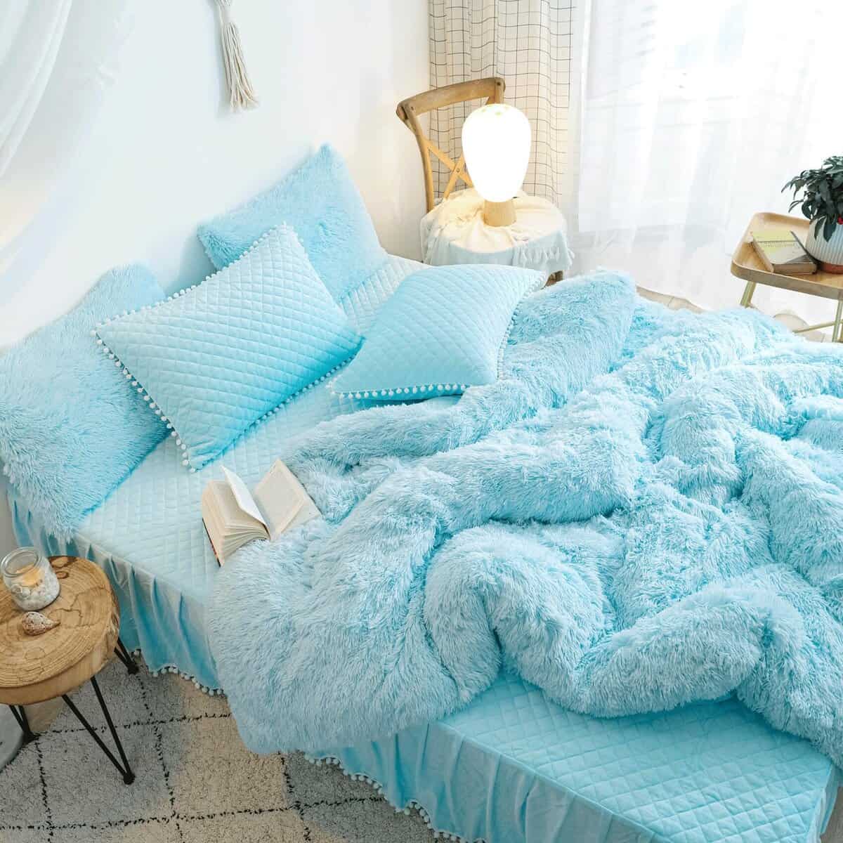 Juego de Cubierta de Edredón HAIHUA Azul Esponjoso para - Imagen 4