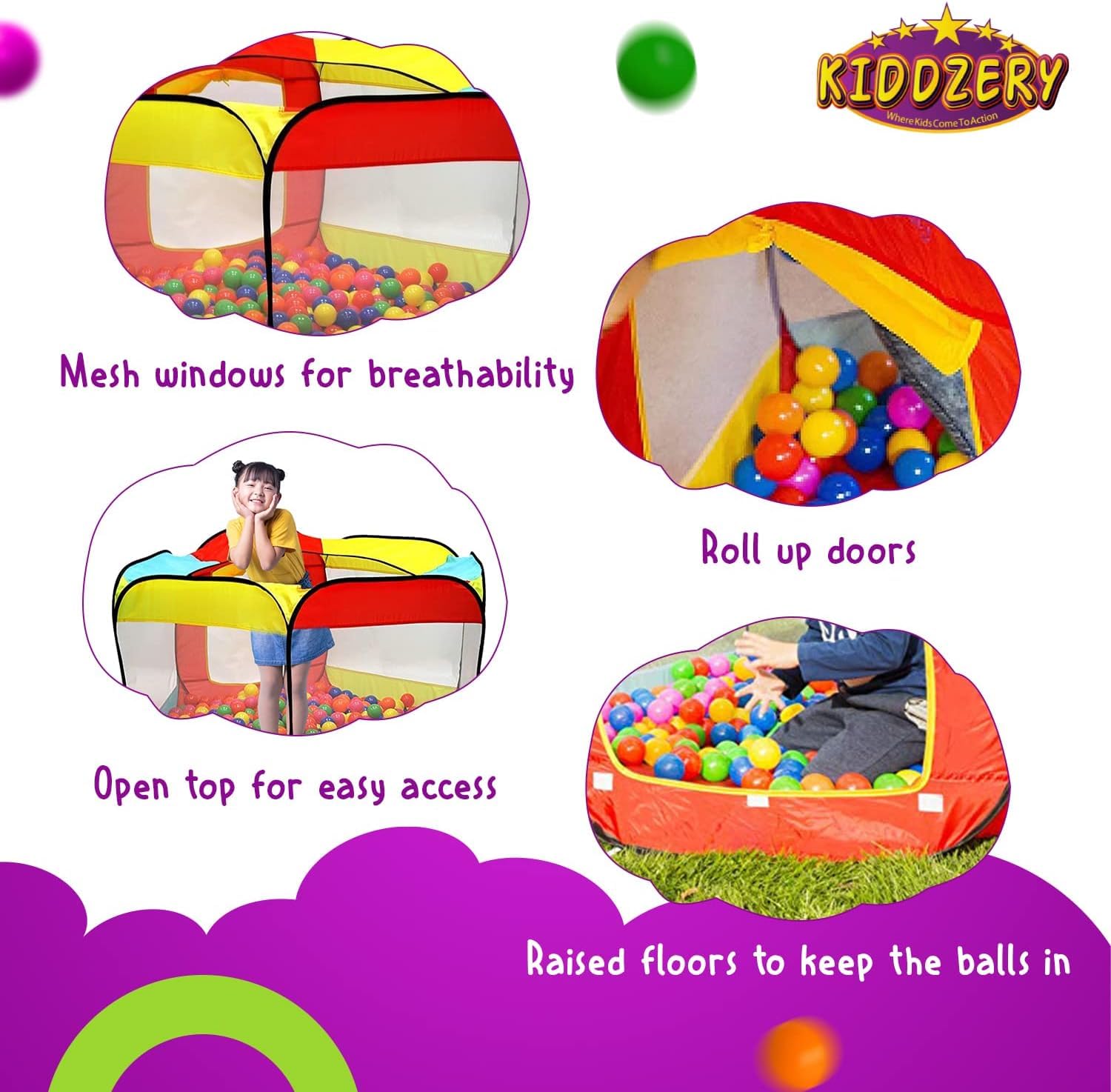 Kids Ball Pit Large Pop Up Ball Pit Tent for Toddlers - - Imagen 5