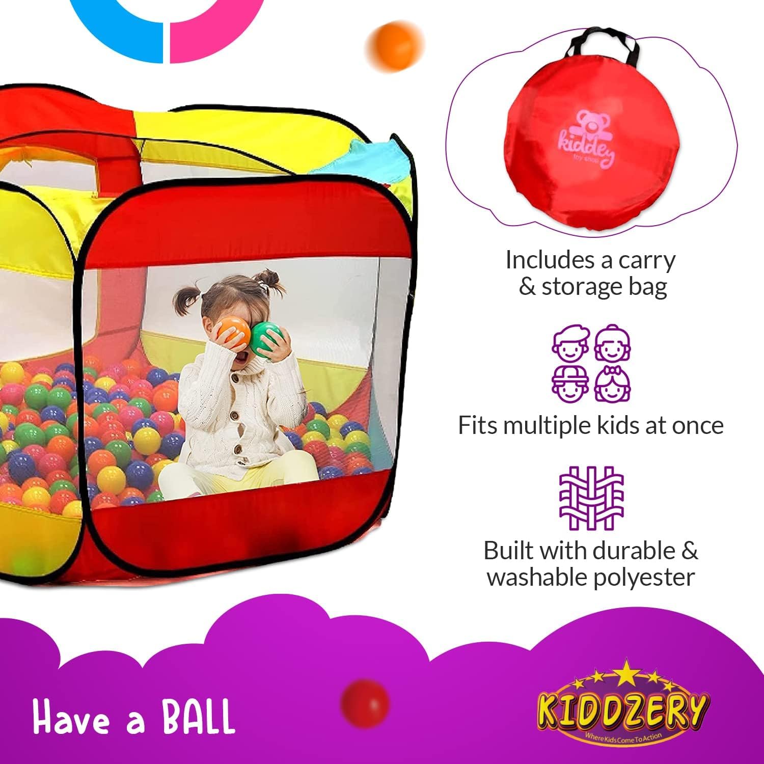 Kids Ball Pit Large Pop Up Ball Pit Tent for Toddlers - - Imagen 6