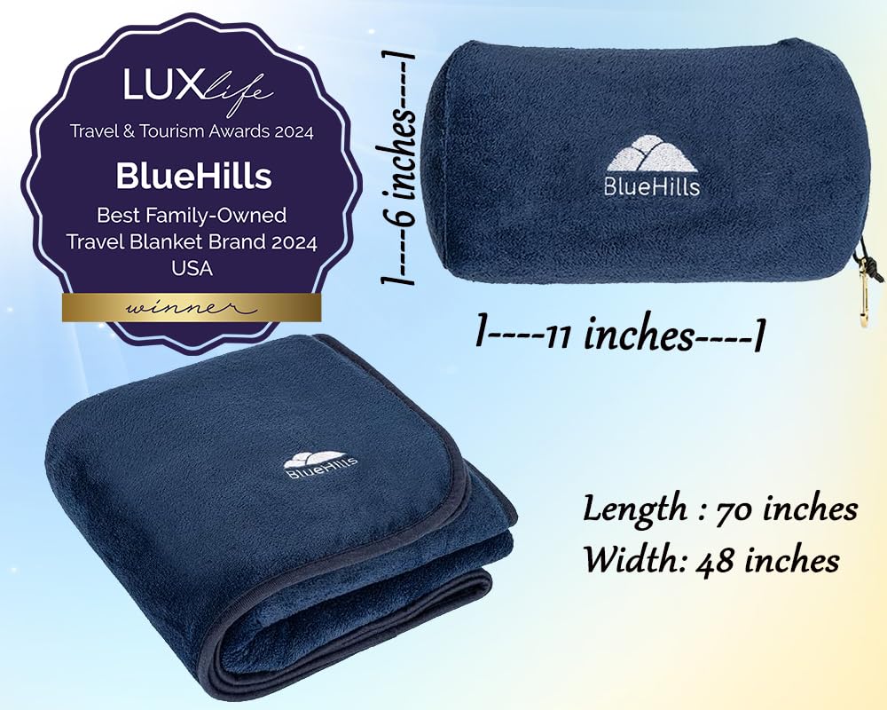 Manta de Viaje y Almohada BlueHills Premium de -Azul Marino - Imagen 4