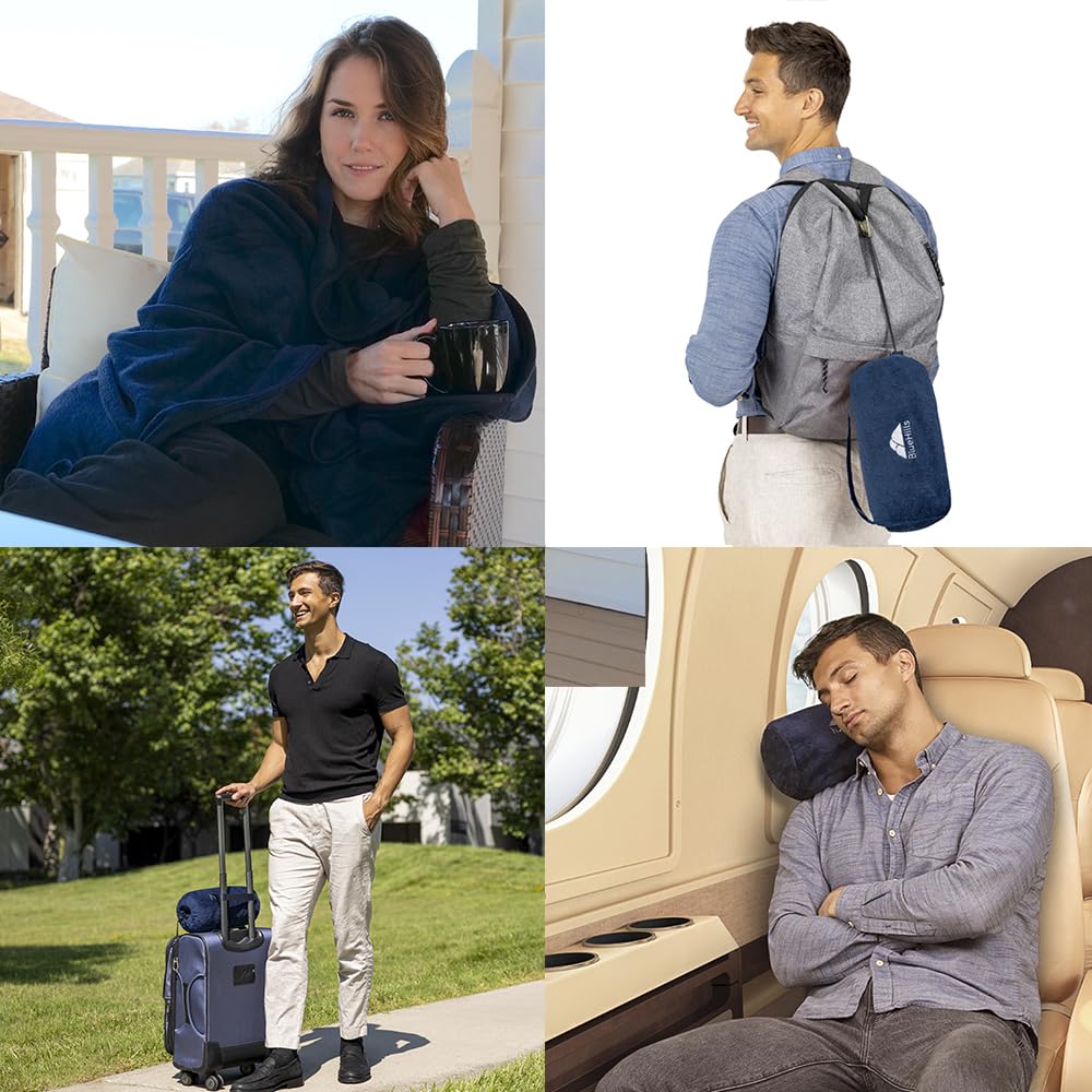 Manta de Viaje y Almohada BlueHills Premium de -Azul Marino - Imagen 3