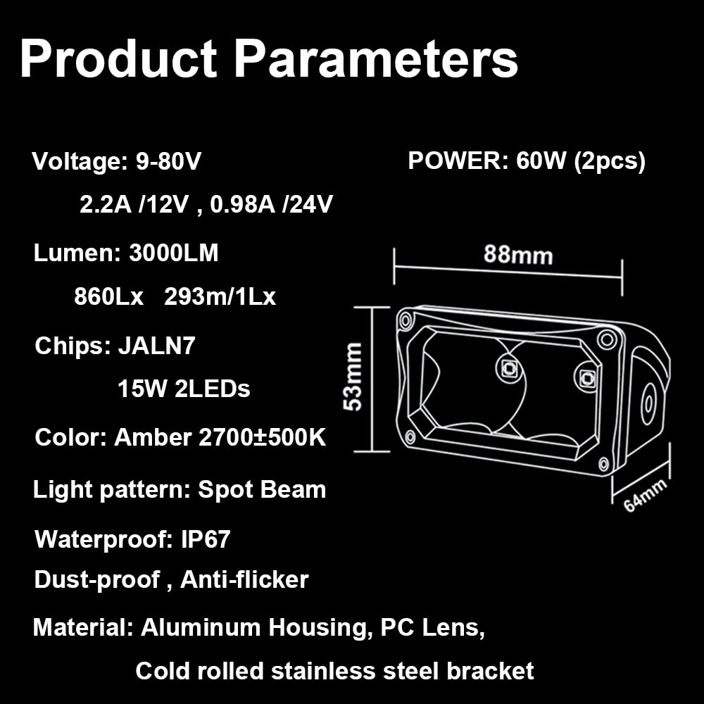 JALN7 LED Pods Amber 3.5 Pulgadas 60W Luces de Conducción - Imagen 6