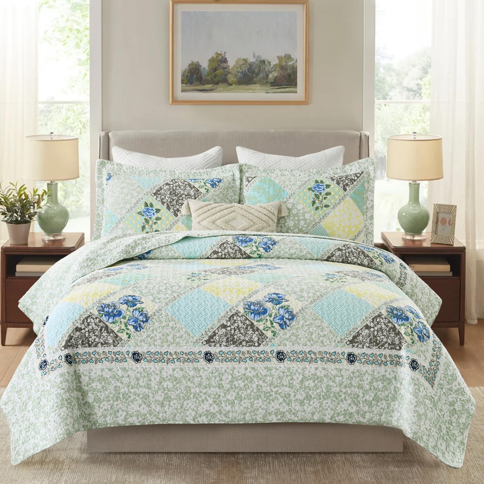 Edredones Reversibles de Patchwork de Tamaño Queen, 100%