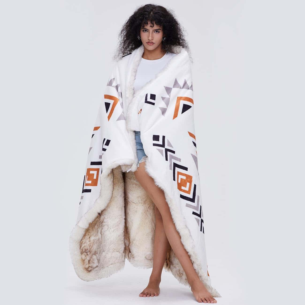 Manta de Lana Falsa de Lujo con Estampado Azteca, Súper - Imagen 7