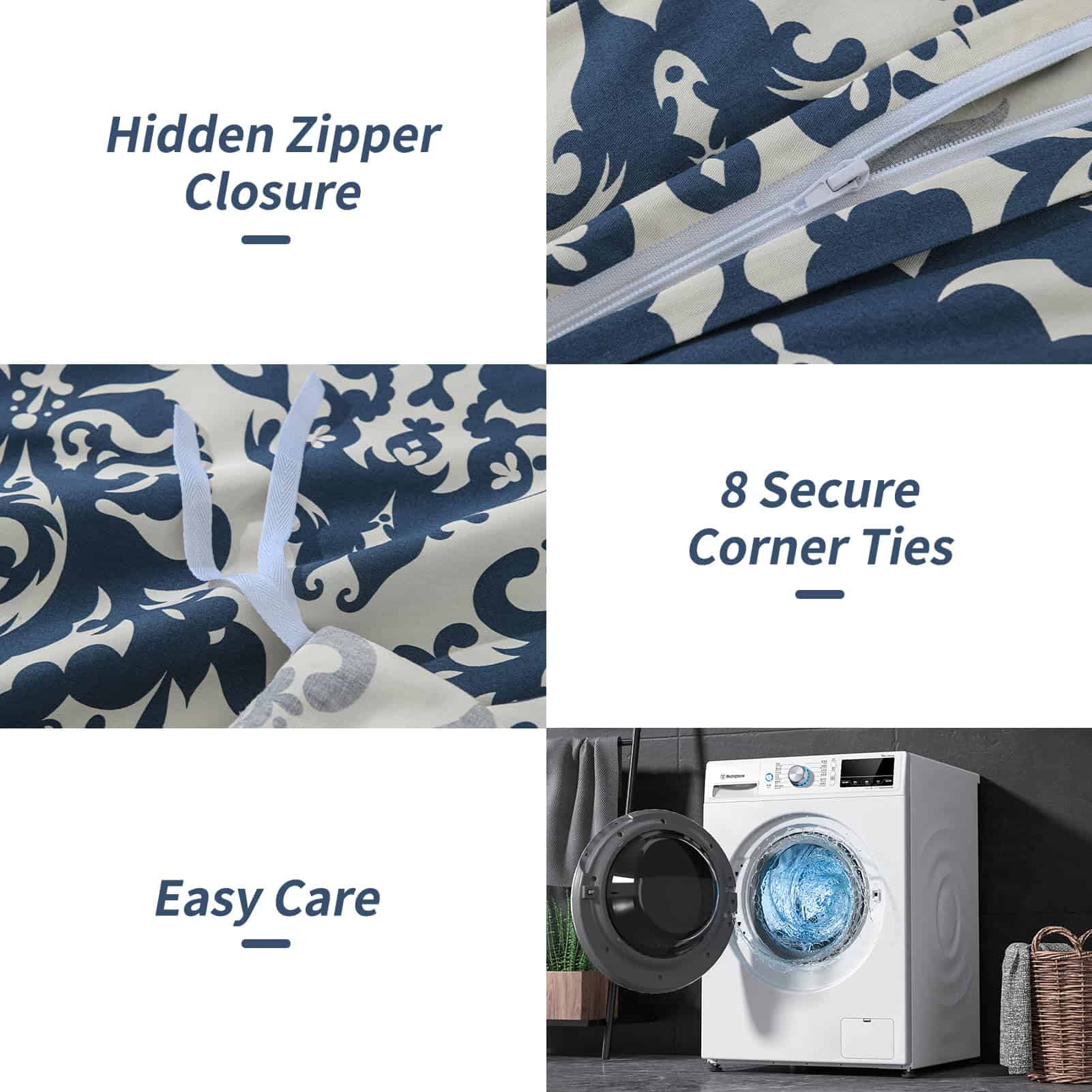 PERHOM Funda nórdica King - Funda nórdica azul marino - Imagen 7