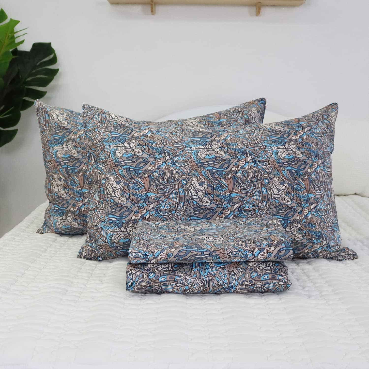 Juego de Sábanas Vintage Floral Shabby Boho Azul para Cama