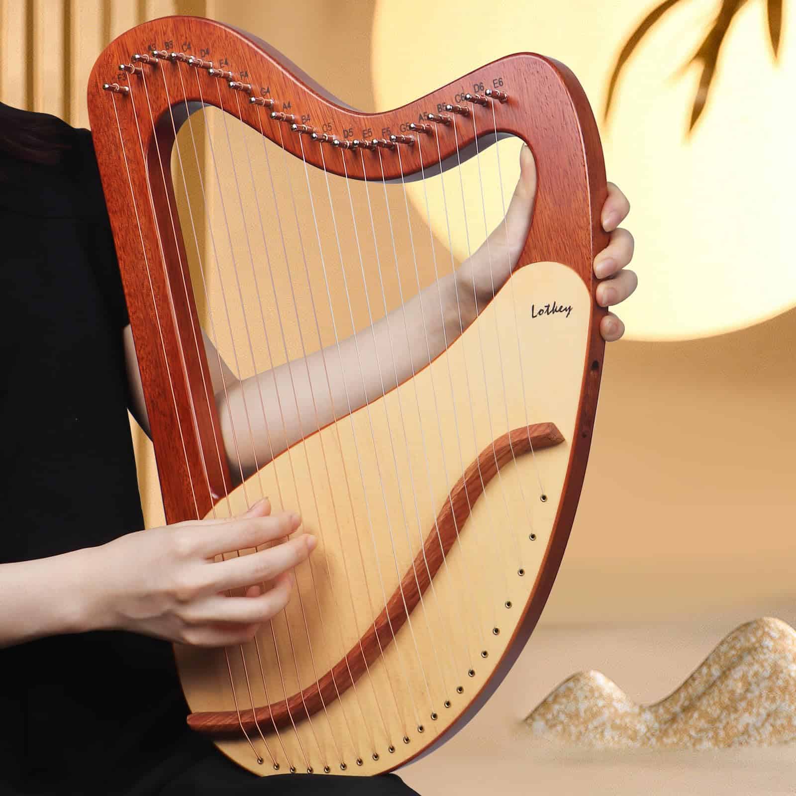 Arpa Lira LOTKEY, Lotkey 21 Cuerdas Metálicas Arpa Cuerpo - Imagen 7