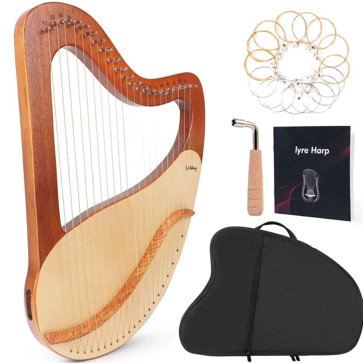 Arpa Lira LOTKEY, Lotkey 21 Cuerdas Metálicas Arpa Cuerpo