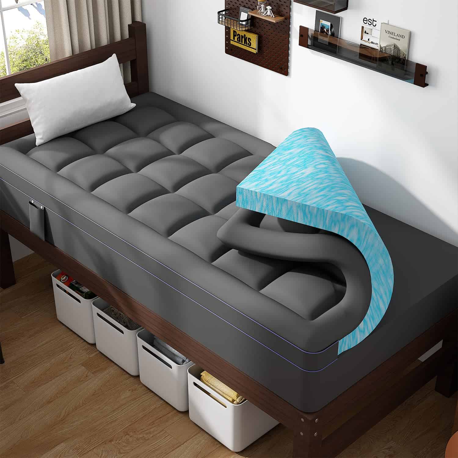 ABENE Colchón Topper de Espuma de Memoria de -Gris