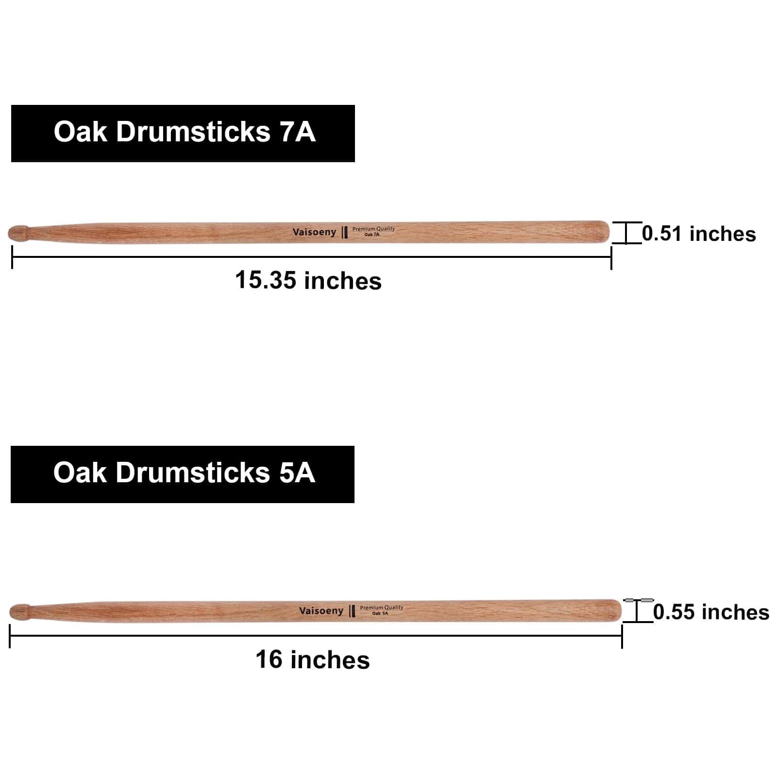 Baquetas Vaisoeny, 5A Baquetas de Tambor, 12 Pares de - Imagen 3