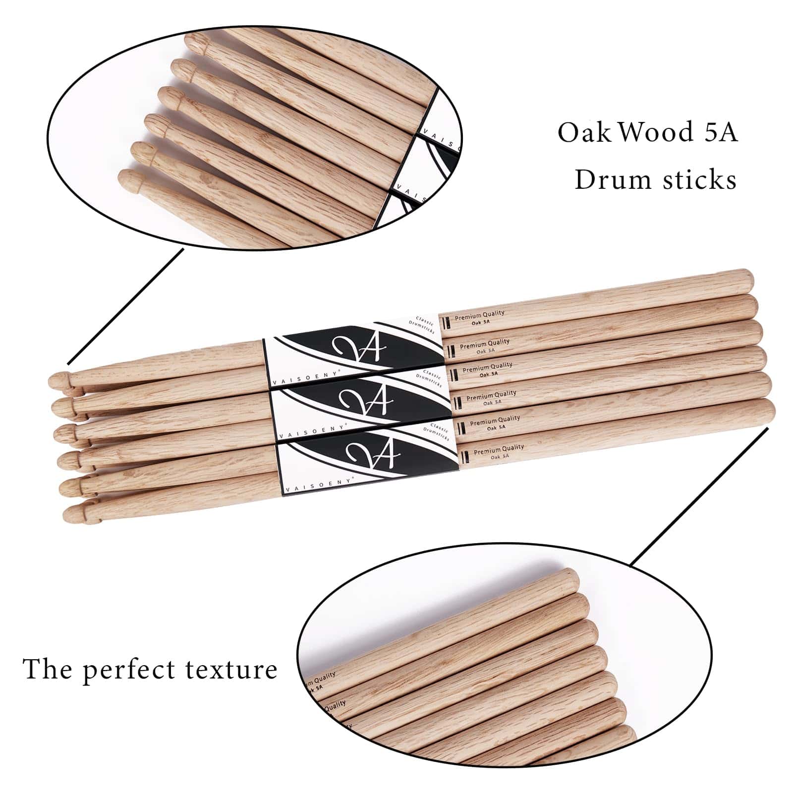 Baquetas Vaisoeny, 5A Baquetas de Tambor, 12 Pares de - Imagen 4