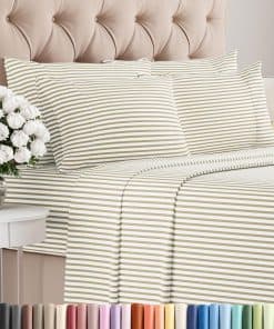 Juego de Sábanas Queen de 6 Piezas - Cómodas, -Beige Rayas