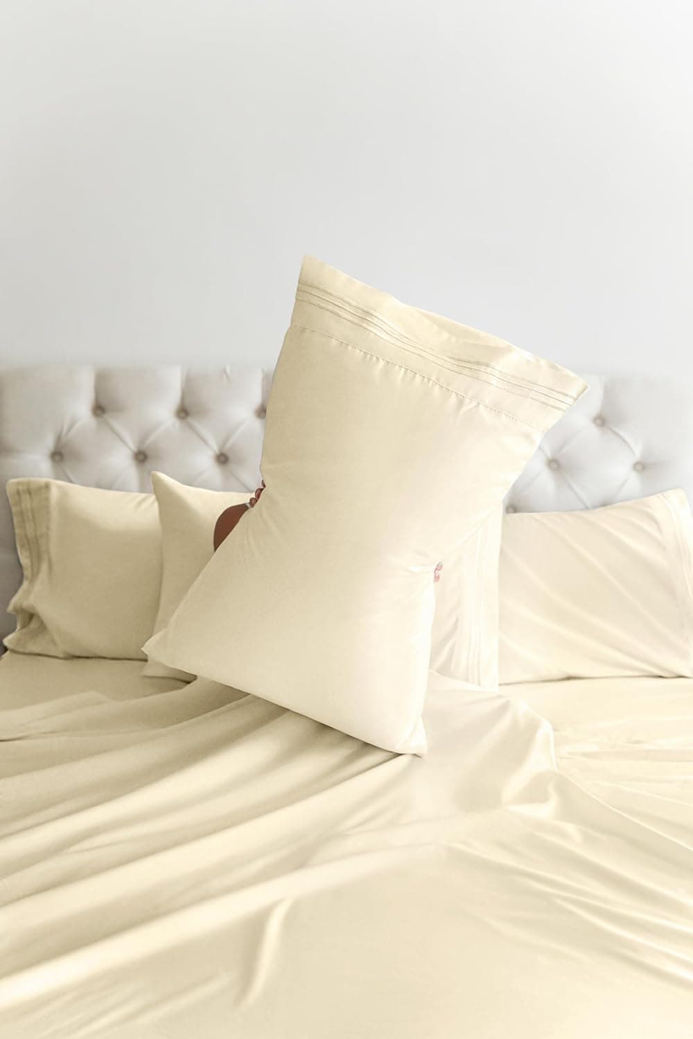 Juego de Sábanas Dividido King de 7 -Blanco Marfil - Imagen 9