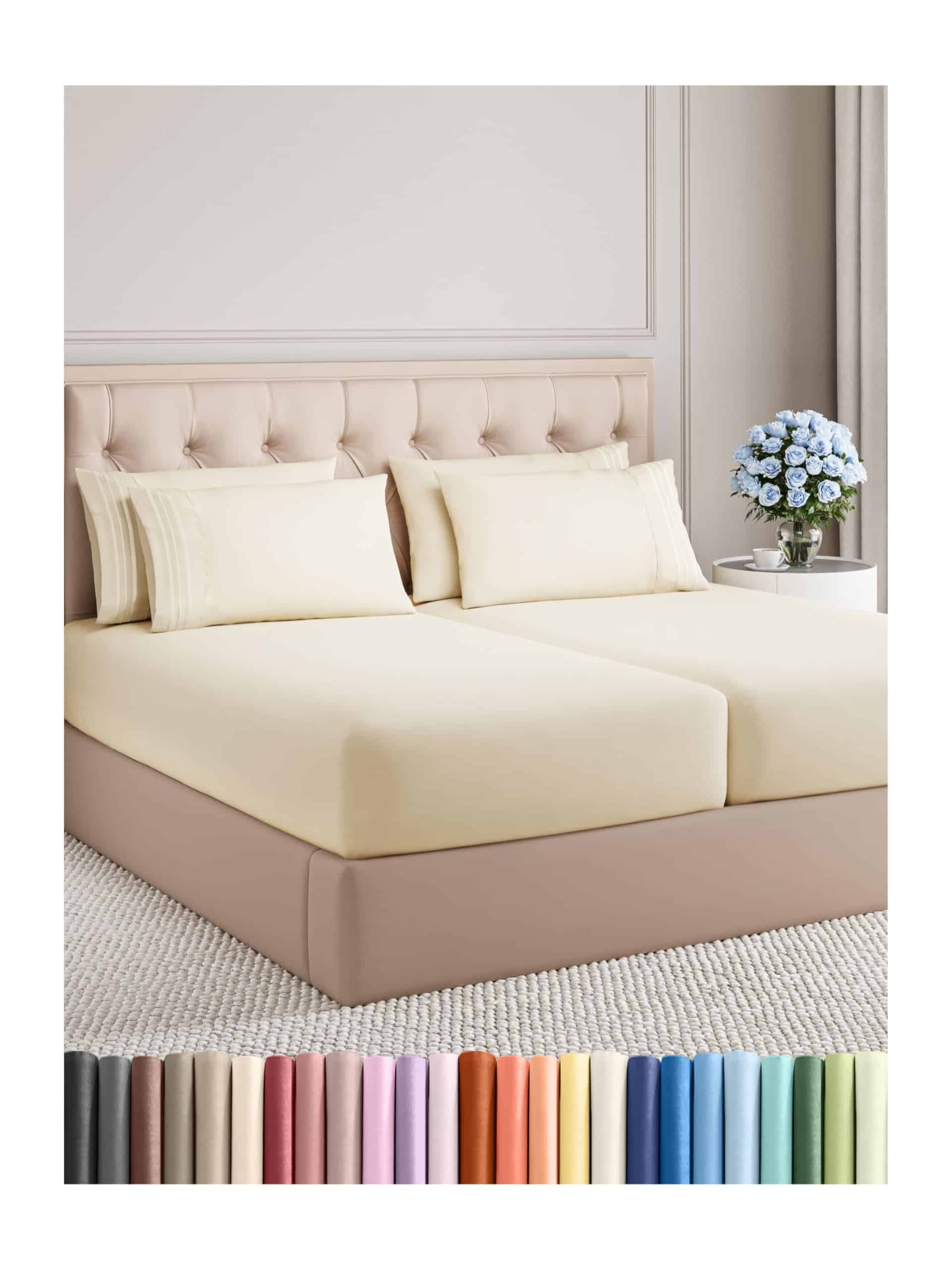 Juego de Sábanas Dividido King de 7 -Blanco Marfil