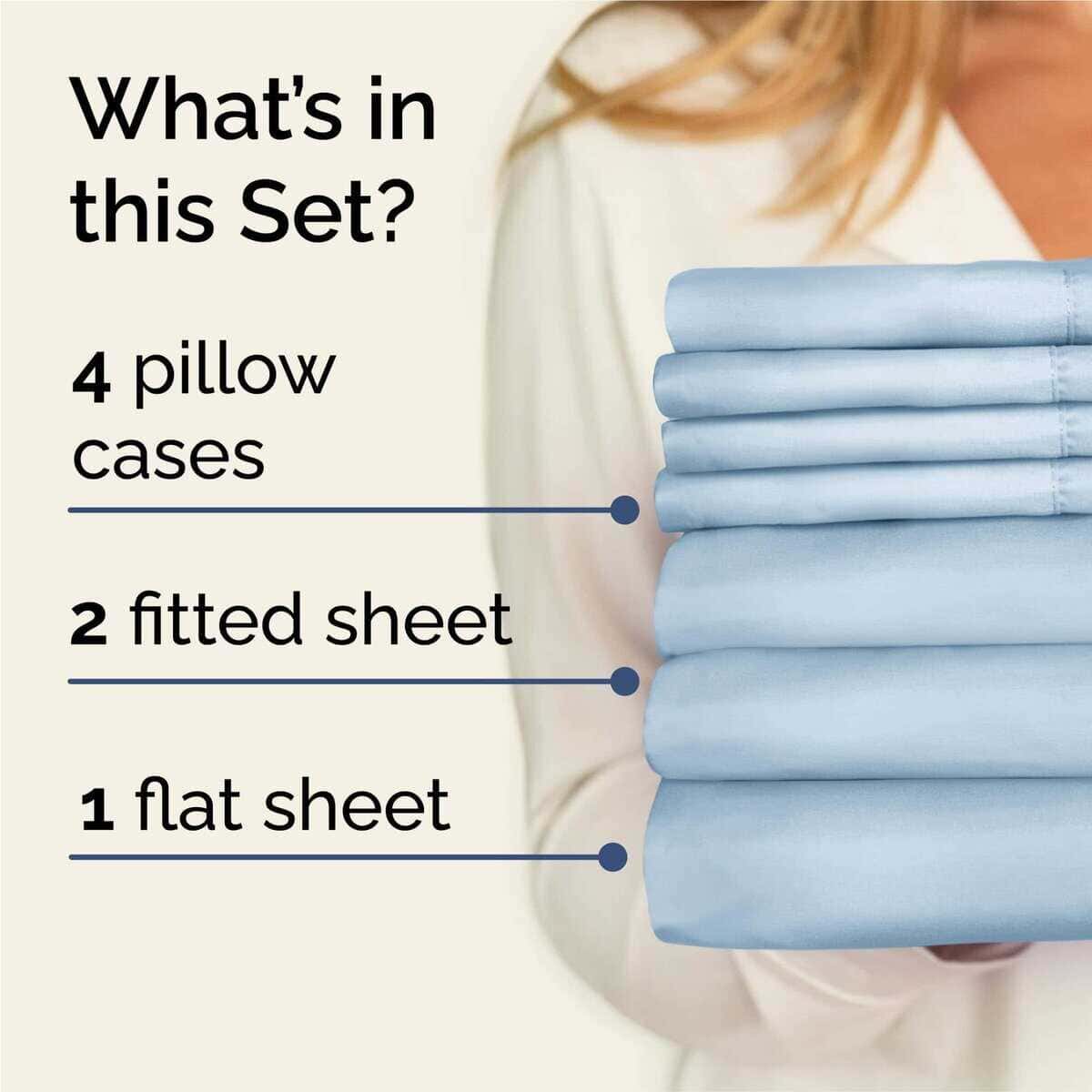 Juego de Sábanas Split King de 7 Piezas - Sábanas -Celeste - Imagen 3