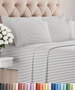 Juego de Sábanas Cal King de 6 Piezas - Cómodas, -Gris Rayas