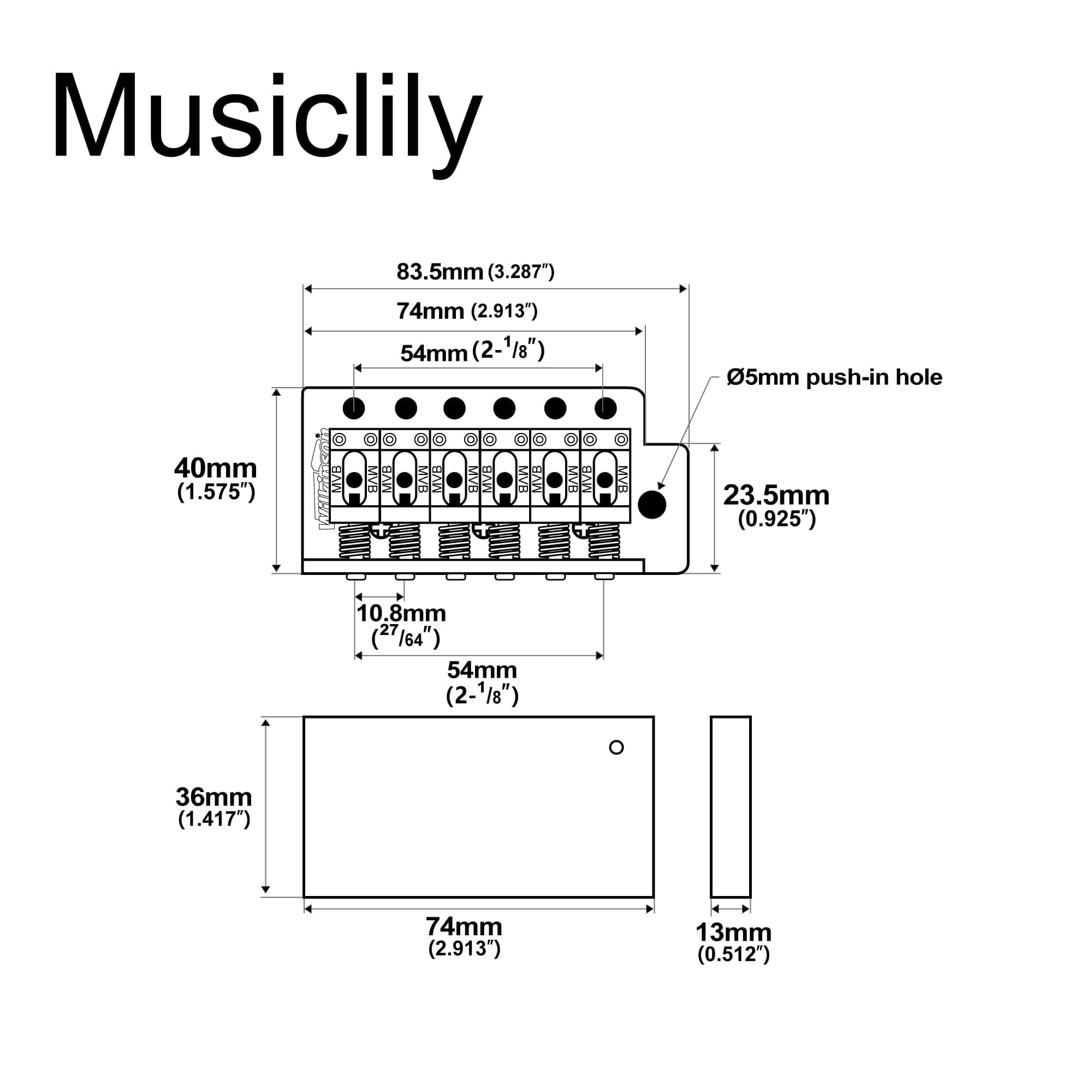 Wilkinson WOV03 54mm (2-1/8 pulgadas) Puente Trémolo - Imagen 3