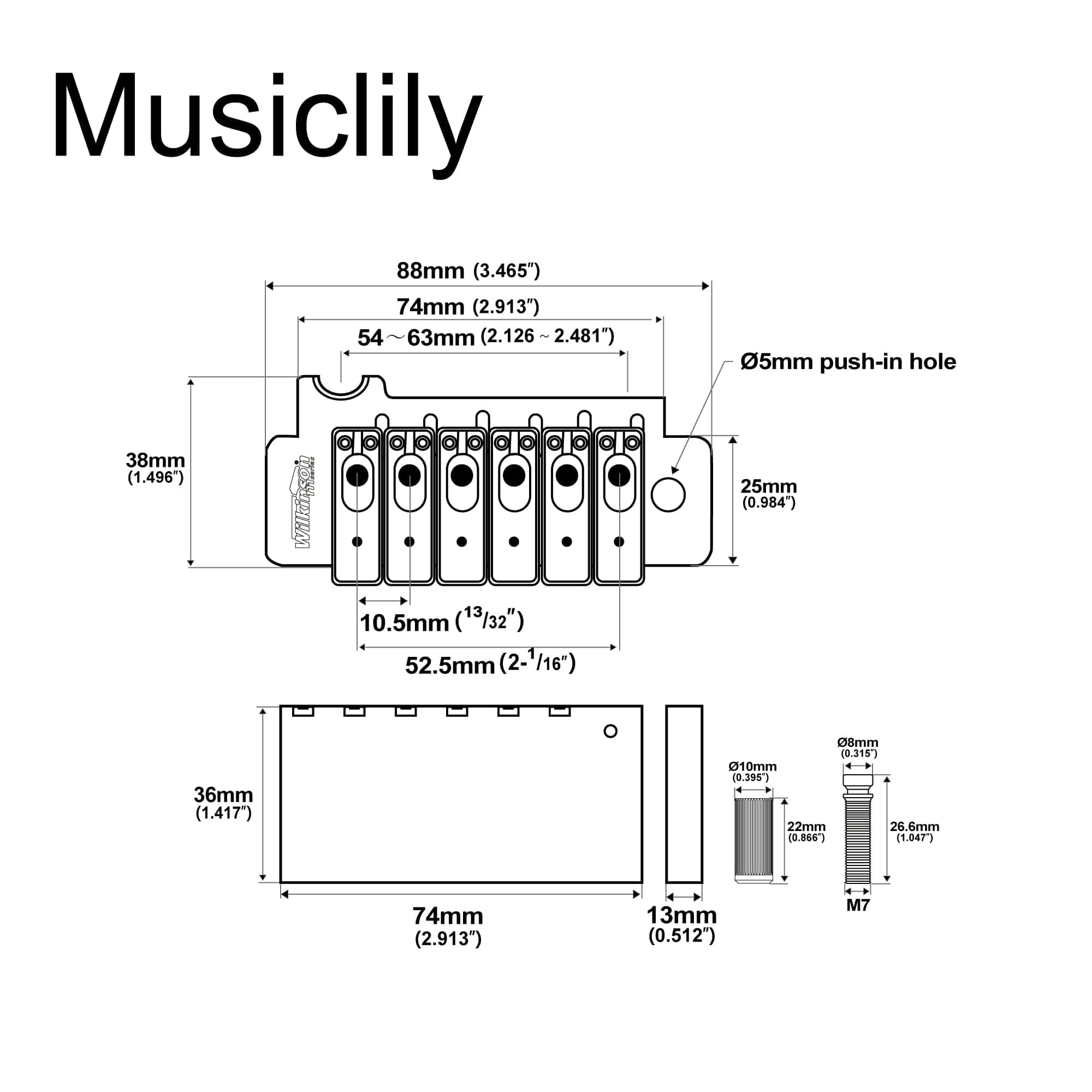 Puente trémolo de dos puntos individual Wilkinson WOV10 de - Imagen 3