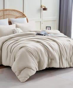 Juego de edredón beige CozyLux tamaño King, 3 piezas estilo