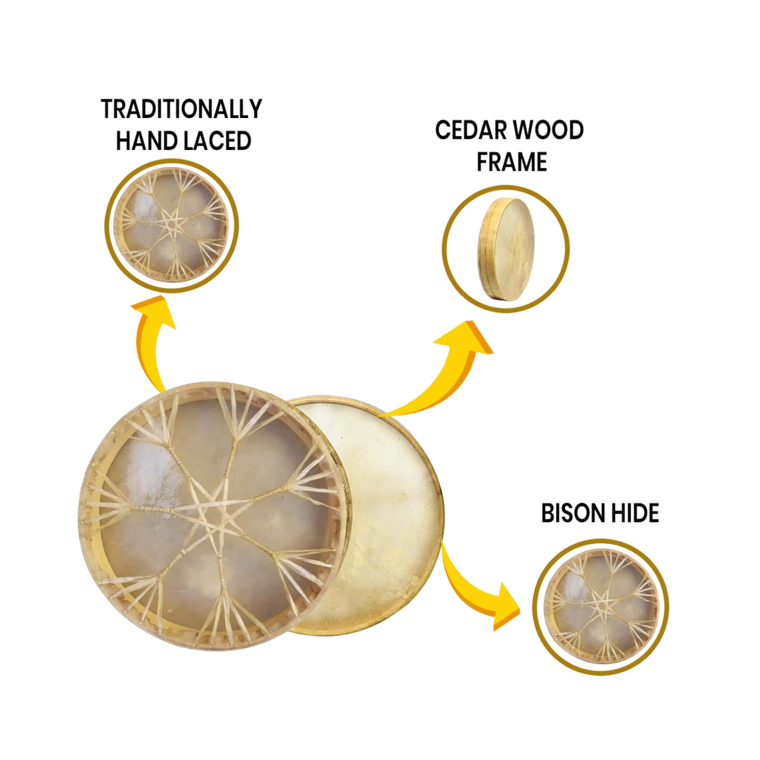 Tambor Nativo Americano Shamánico de Piel de Vaca/Búfalo - Imagen 3